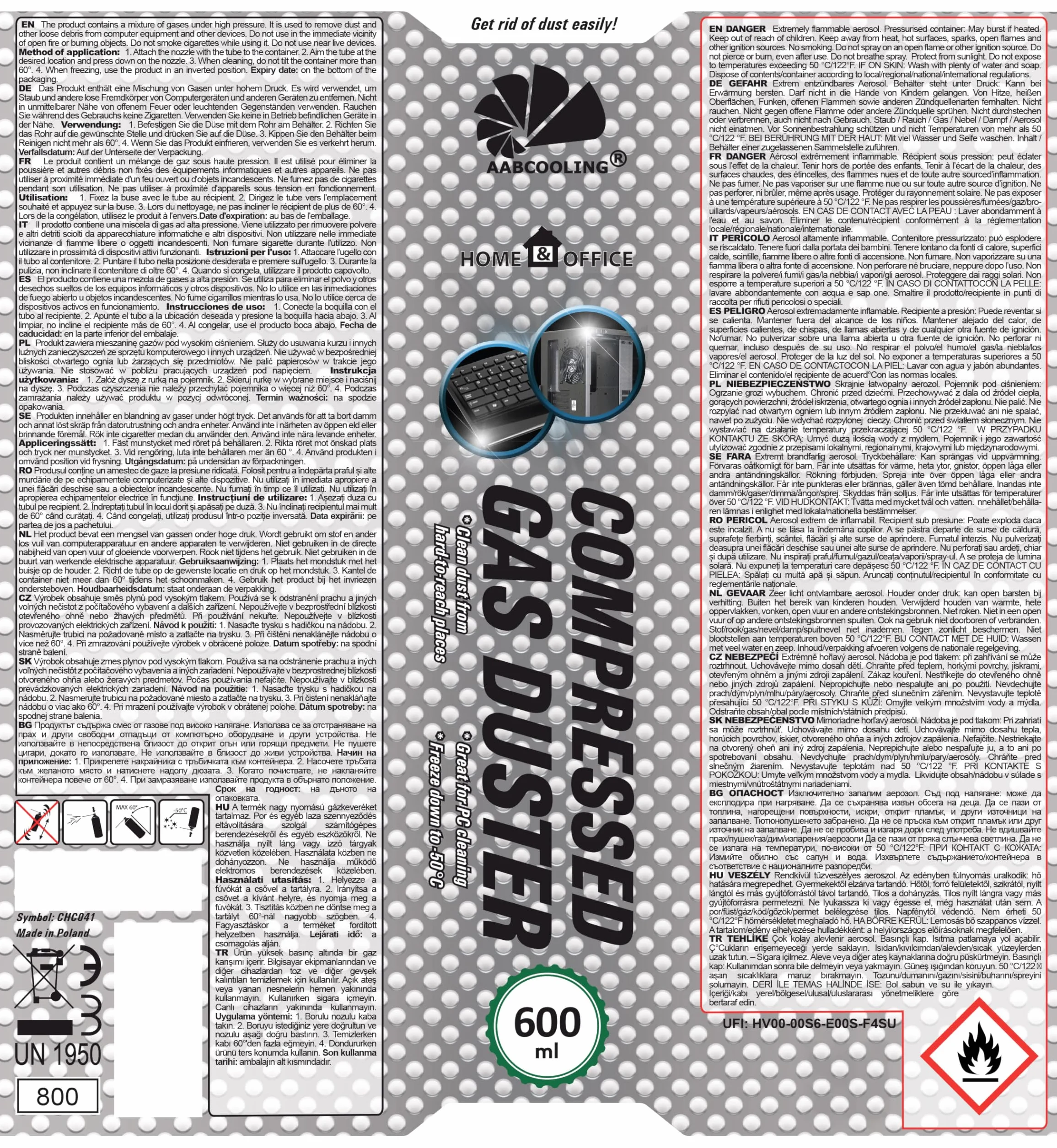 AABCOOLING Compressed Gas Duster 600ml -50°C Sprężone Powietrze K5