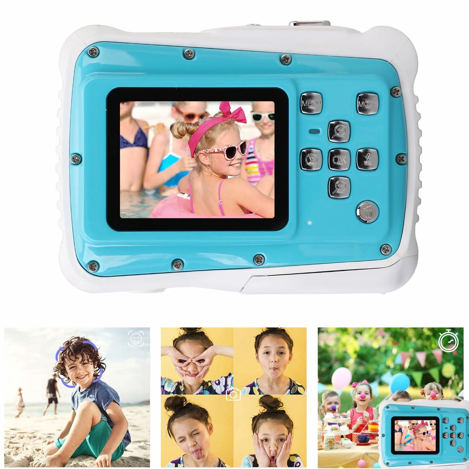 Aparat Podwodny, Wodoodporny Aparat Dziecięcy 12 MP HD, Aparat Cyfrowy, Ekran 2,0 Cala, Zoom Cyfrowy 8X, Wiele Funkcji, głębokość Pod wodą 3 M, Mocna Lampa Błyskowa, Pielęgnuj