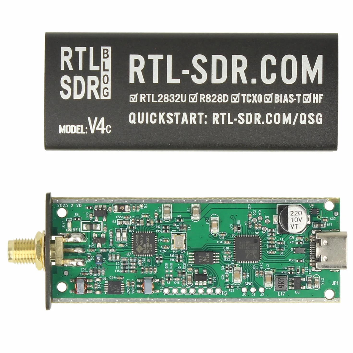 RTL-SDR Blog V4 R828D RTL2832U 1PPM TCXO SMA radio zdefiniowane programowo (tylko dongla) (USB-C)