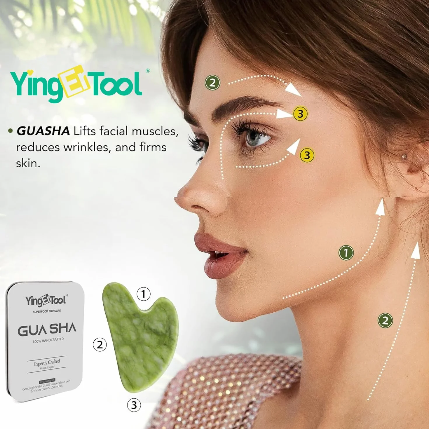 Narzędzie do masażu Gua Sha z jadeitem – naturalny kamień jadeitowy do masażu twarzy, oczu, szyi, prezenty do pielęgnacji skóry dla kobiet i mężczyzn (zielony)