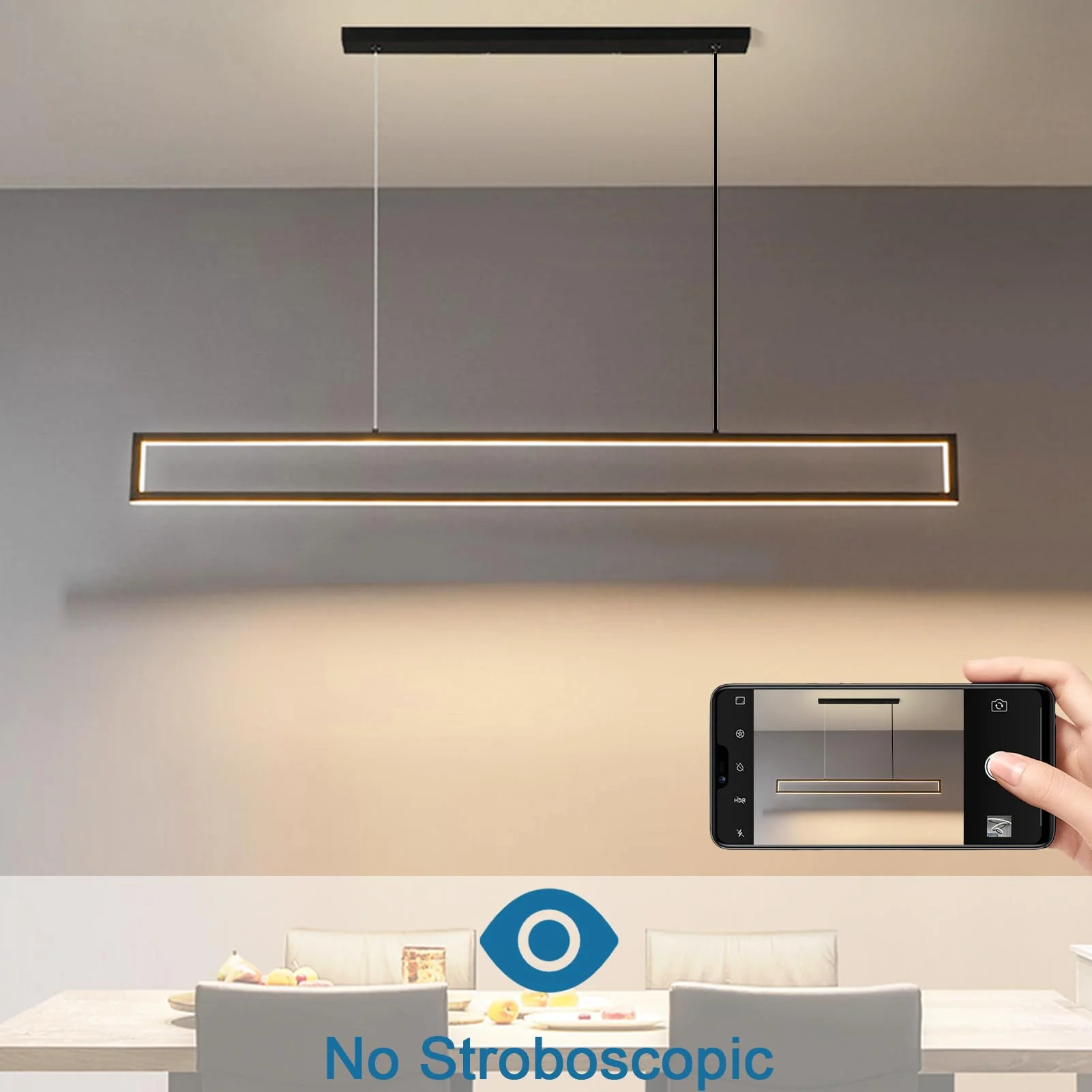 100cm Lampa Wisząca LED 42W Aluminiowa Lampa Stołowa, Regulowana Wysokość Nowoczesna Lampa Wisząca LED Z Funkcją ściemniania 3000K-6500K 10%-100% Jasności Wisząca Z Pilotem I Aplikacją