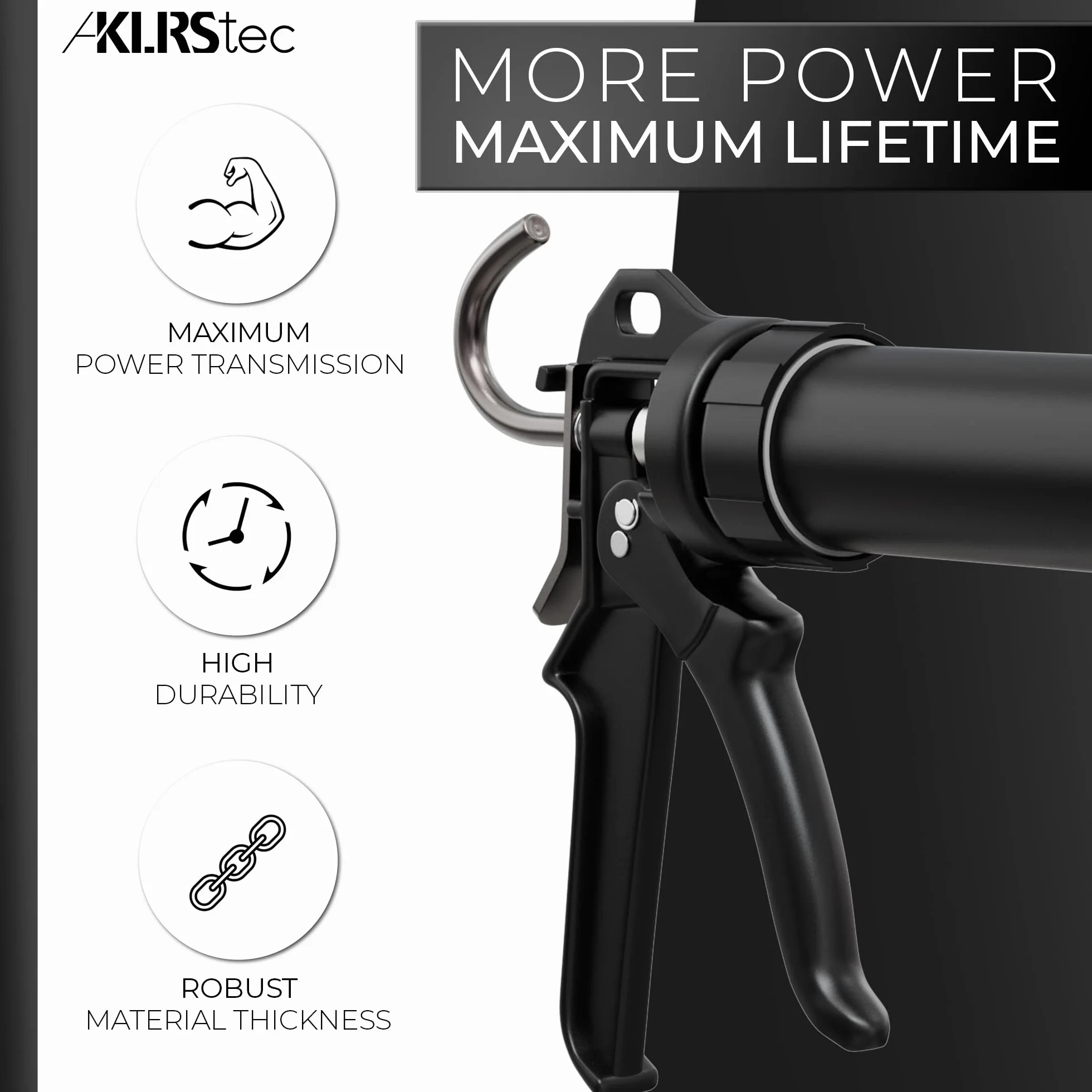 KLRS tec PRO XL 600 ml prasa do kartuszy z metalu – zamknięty profesjonalny pistolet na kartusze 4K do wszystkich powszechnie stosowanych wkładów uszczelniających i klejowych 310-600 ml (silikon,