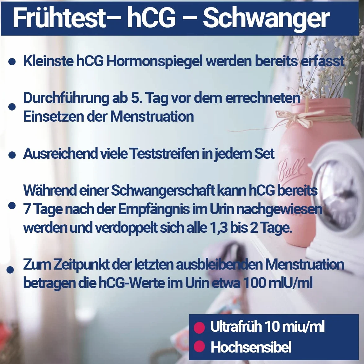 50 x bardzo czuły test ciążowy HCG 10 miu/ml – wczesny test ciążowy – paski testowe na mocz