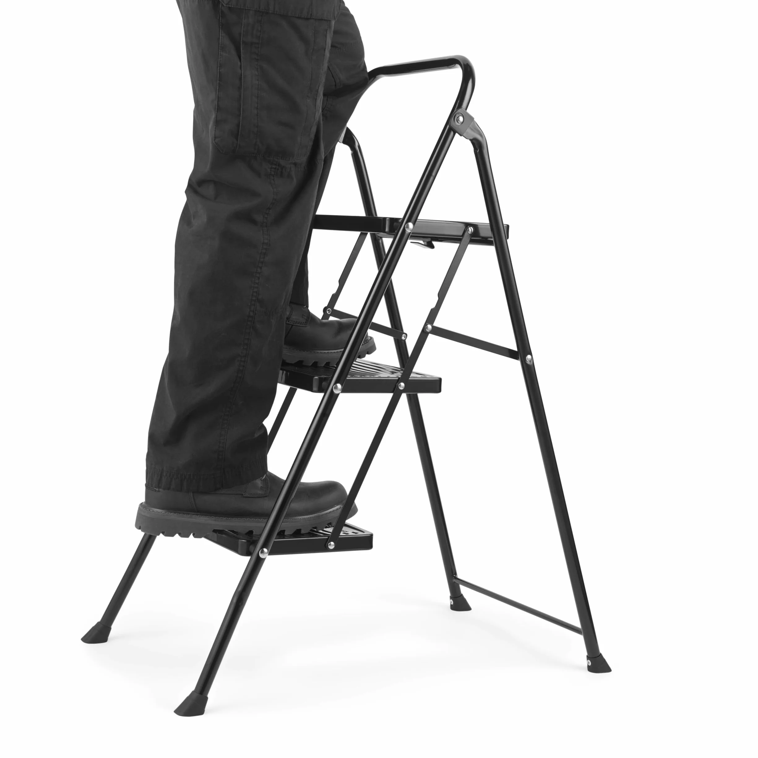 Kleeneze KL068514BLKFEU7 3-stopniowa drabinka Easy Reach, lekka i ergonomiczna, stalowa konstrukcja, zacisk bezpieczenstwa, antyposlizgowe nózki, skladana, do uzytku wewnatrz i na zewnatrz, czarna