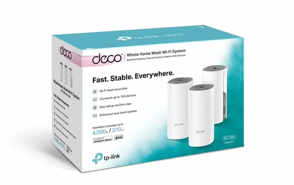 TP-Link Deco E4 (3-Pack) System Mesh WiFi AC1200 Dwuzakresowy 2.4GHz/5GHz MU-MIMO Biały