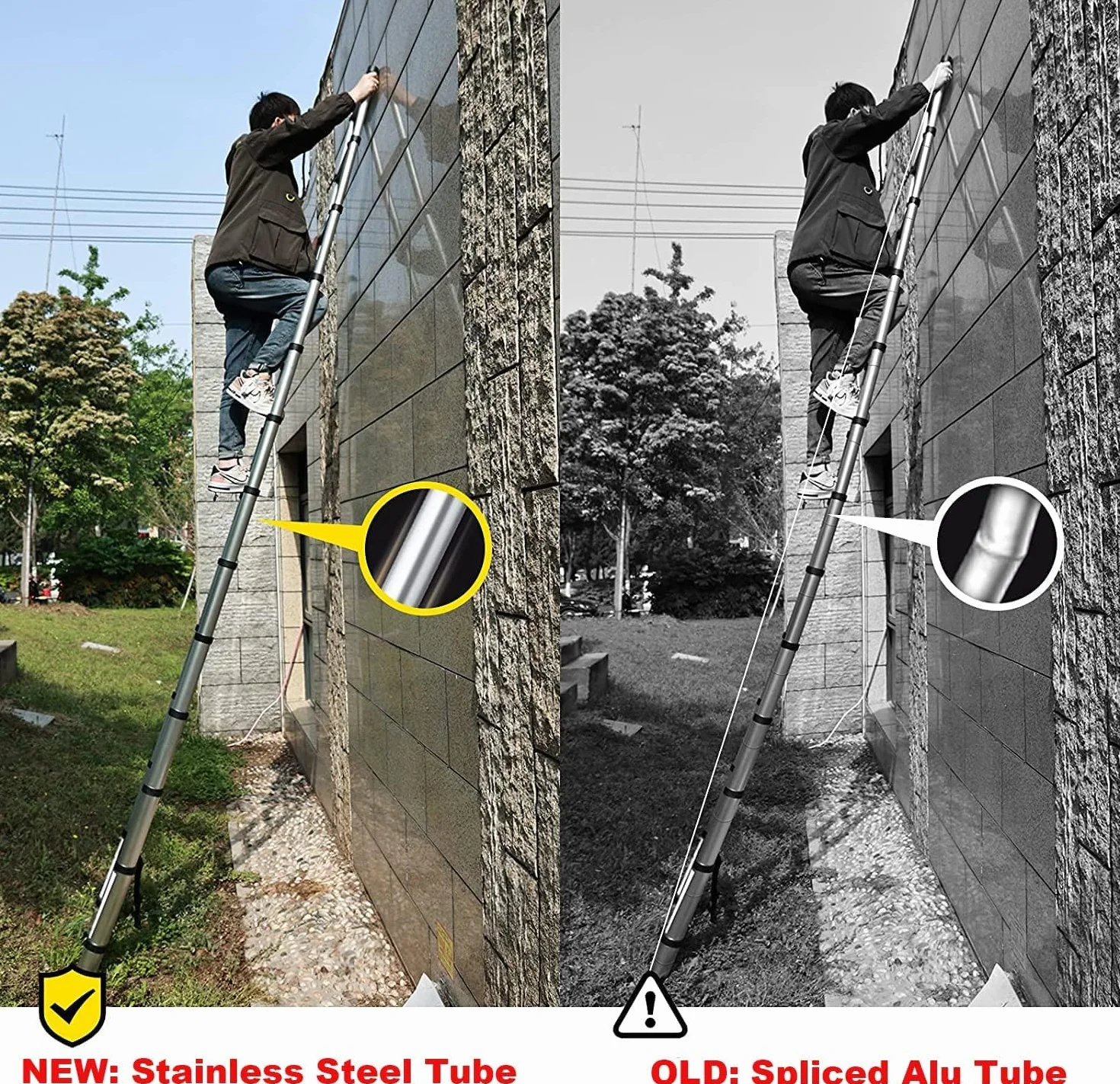 Drabina teleskopowa 3,8 m, 3,8 m, wielofunkcyjna drabina teleskopowa ze stali nierdzewnej, wysuwana, przenośna, stabilna drabina loftowa do ciągnięcia, ściany, wymiany, żarówki, czyszczenia okien