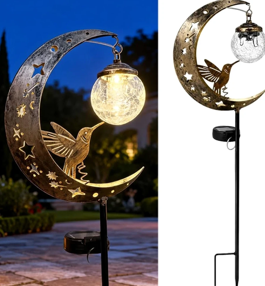 Solarna lampa ogrodowa, wodoodporna, półksiężyc, dekoracja ścieżki LED, trzaskająca szklana kula na zewnątrz, podwórko, patio, trawnik, zestaw 3 szt
