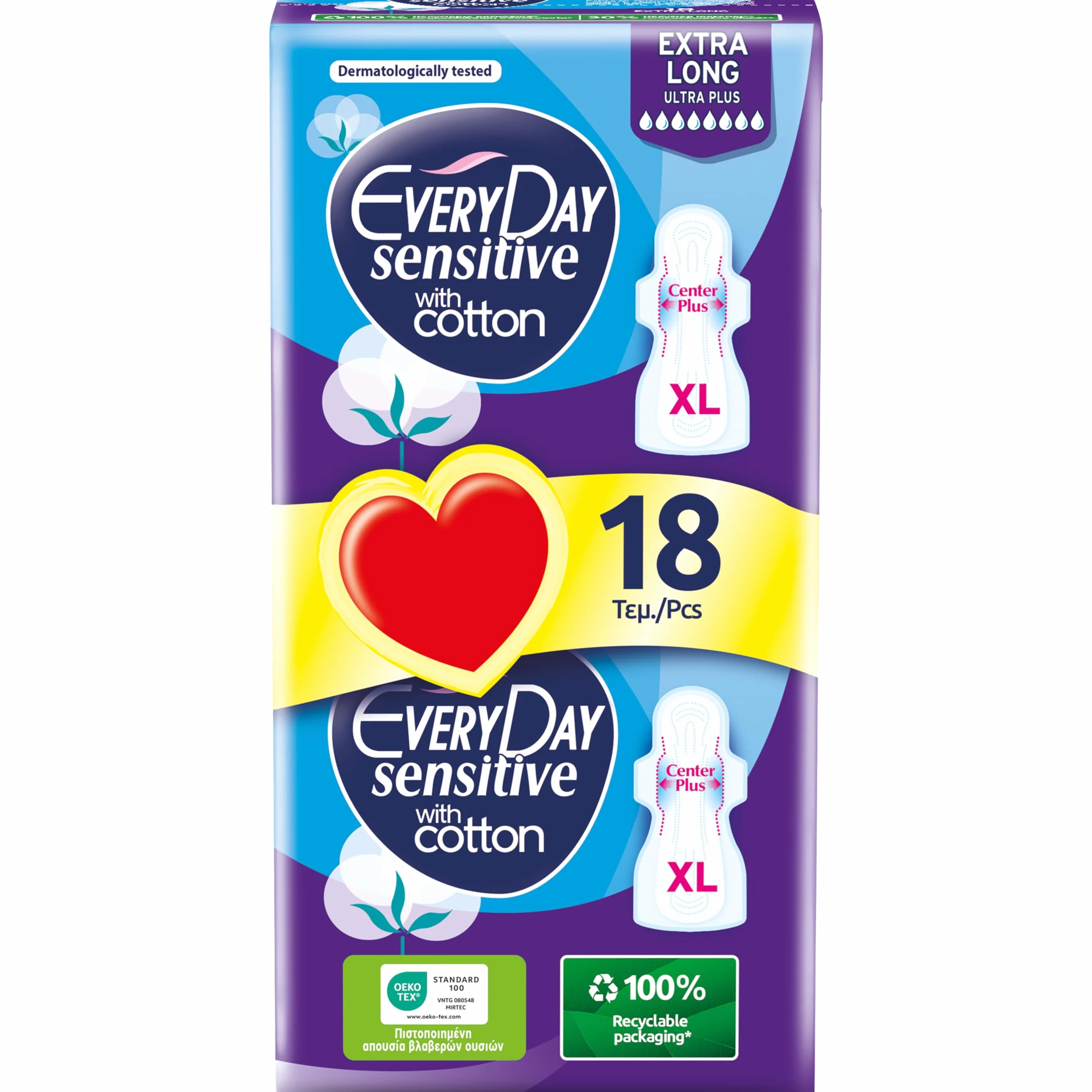 EveryDay Wrażliwa bawełna Ultra, XL ze skrzydłami, filtr z bawełną, 18 sztuk
