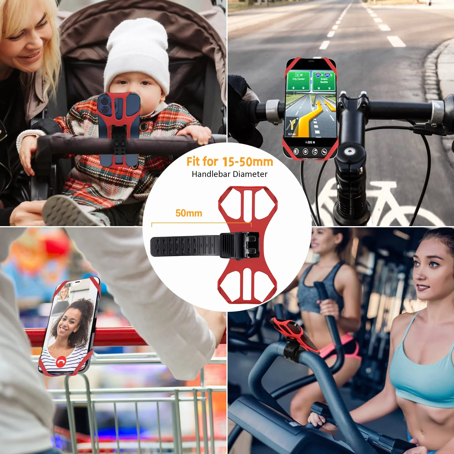 Uchwyt na telefon rowerowy, uniwersalny uchwyt na kierownicę 360° regulowany obrót uchwyt na smartfona do kierownicy roweru/motocykla, kompatybilny z iPhonem, i smartfonami 4,5-7,0 cala (czerwony-4)