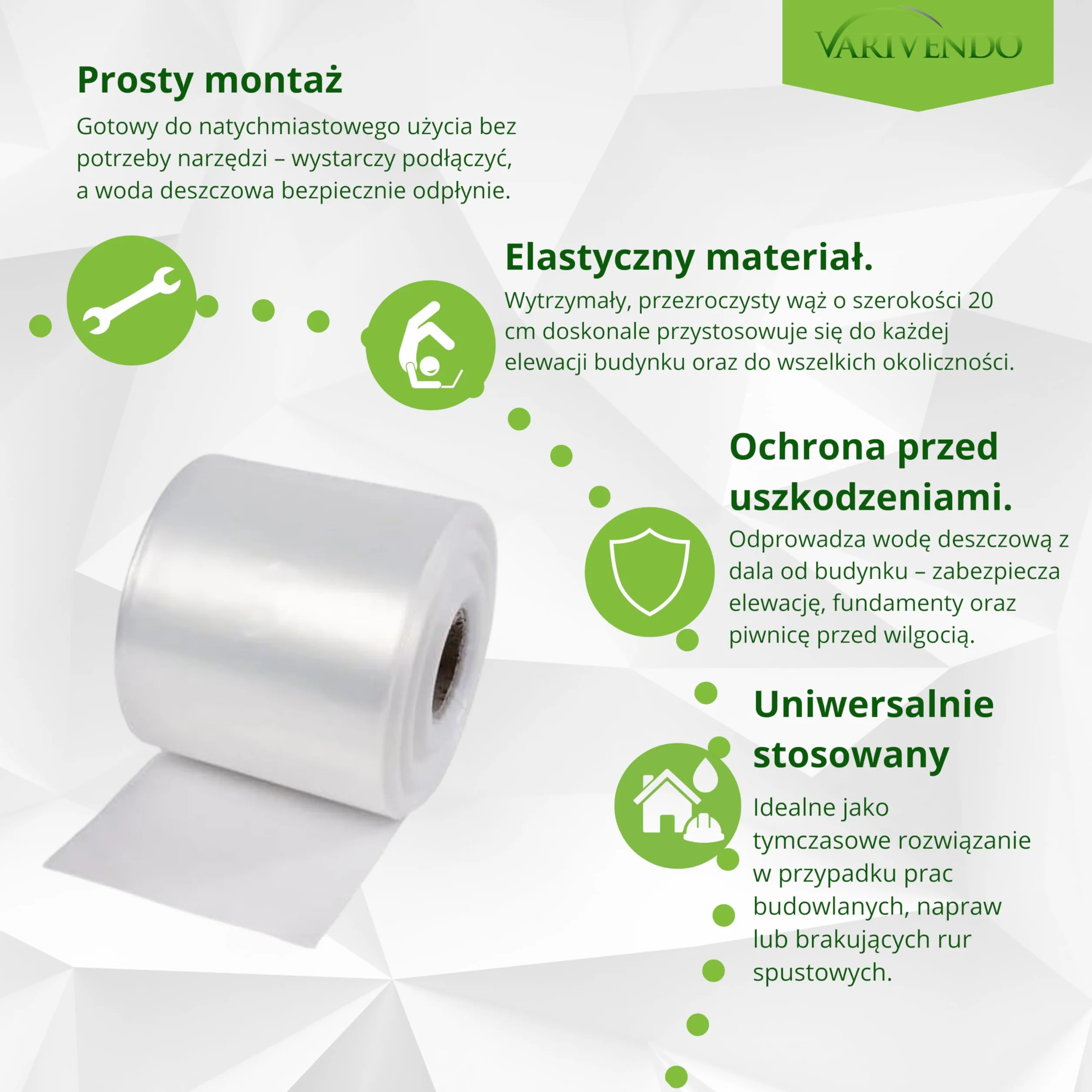 Tymczasowy wąż rynny dachowej, 10 m, zamiennik rury spustowej, wąż rynny deszczowej