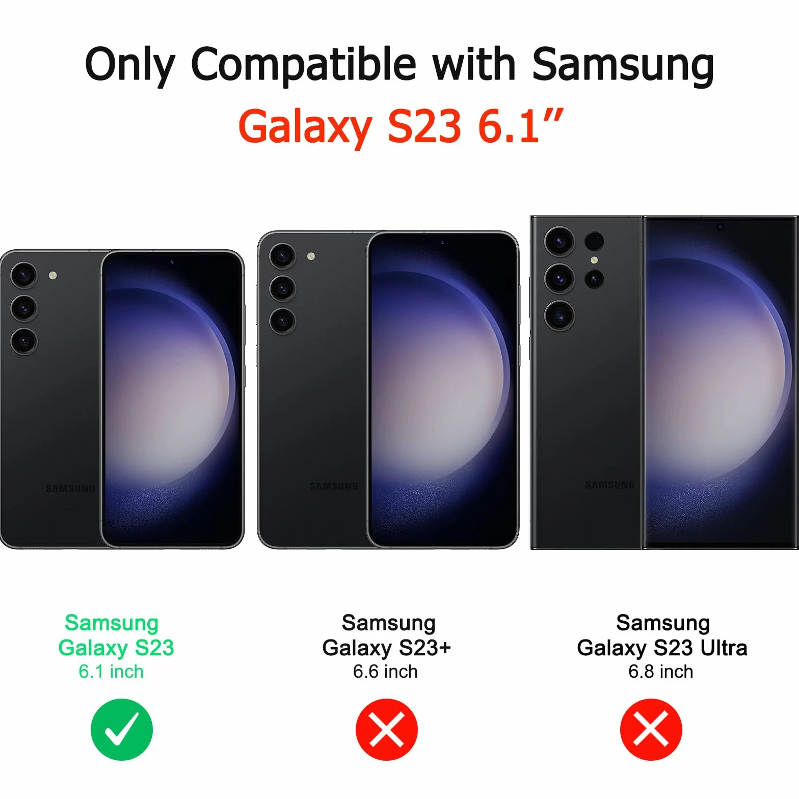 Vancle Etui na telefon Samsung Galaxy S23 z 2 szkłami pancernymi i 1 nylonową smyczą, przezroczyste etui na telefon komórkowy TPU