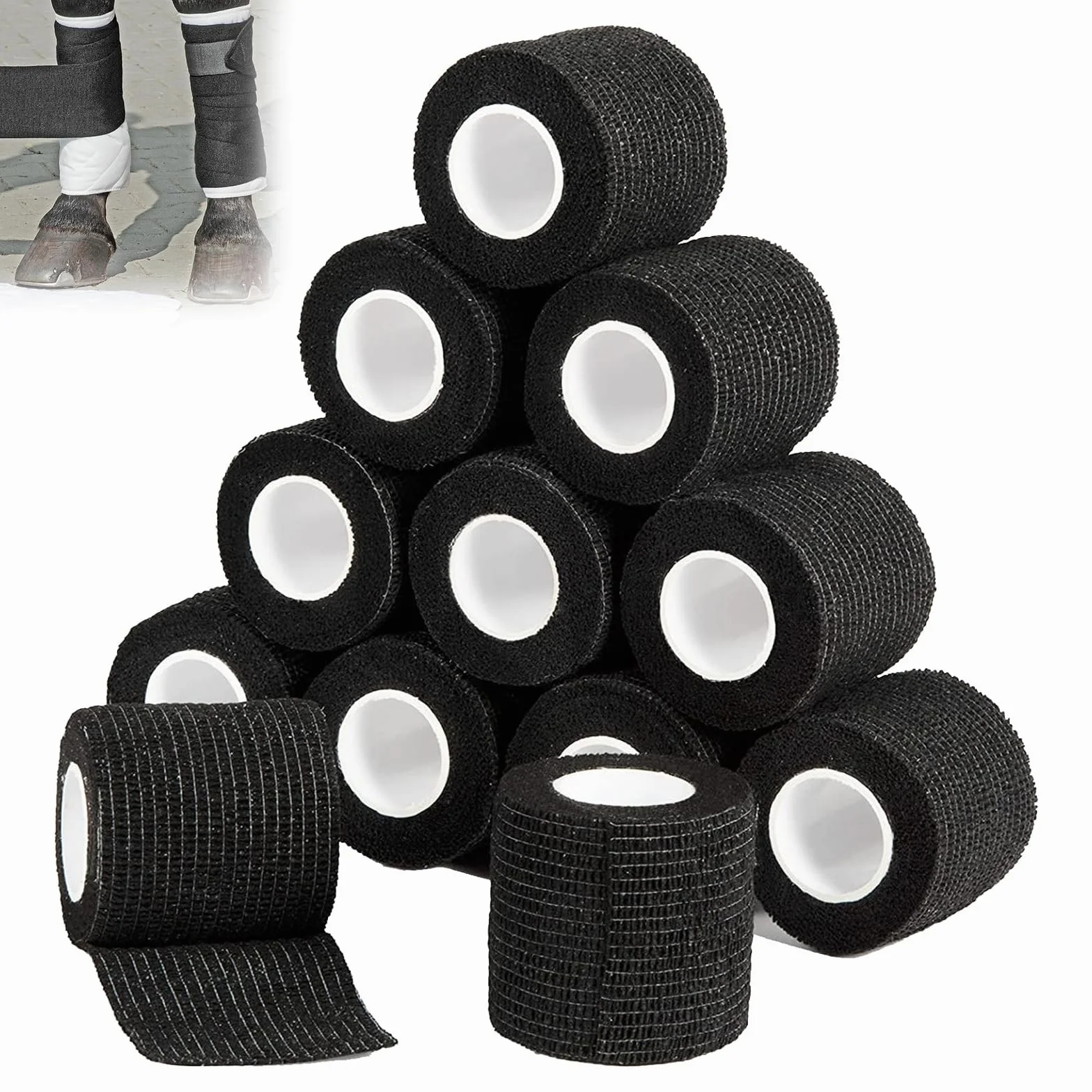 Bandaż elastyczny, samoprzylepny bandaż premium, 12 rolek samoprzylepnego opatrunku, 5 cm x 4,5 m, materiał opatrunkowy dla ludzi, koni i psów, wodoodporny bandaż mocujący