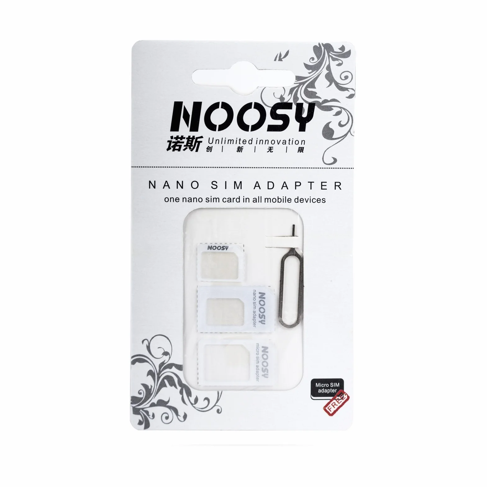Noosy adapter 4 w 1 i Sim Pin Nano-SIM, 3-częściowy