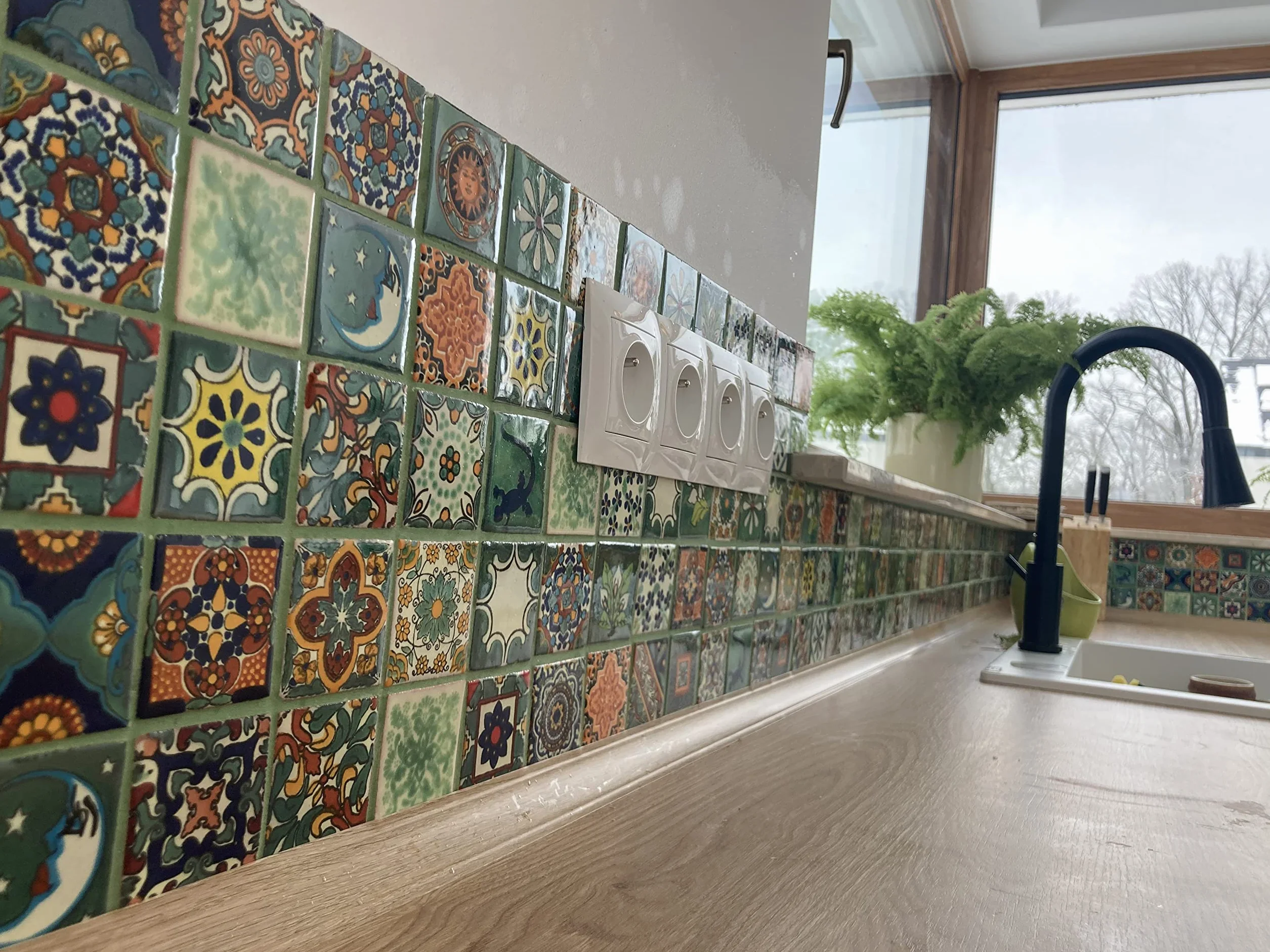 Verdicino Meksykańskie płytki 5 x 5 cm, 120 sztuk, płytki łazienkowe i kuchenne Talavera , dekoracja łazienki, prysznica, schodów, tylnej ścianki kuchennej, płytki cementowe, marokańskie wzory