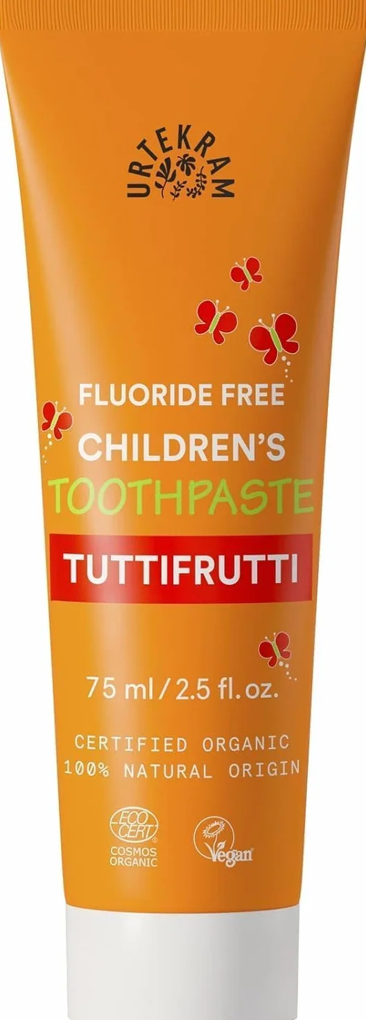 Urtekram Pasta do zębów dla dzieci Tutti Frutti – wegańska pasta do zębów dla dzieci bez fluorku – biologiczna i w 100% naturalne pochodzenie – Urtekram Dental, 75 ml (1 opakowanie)