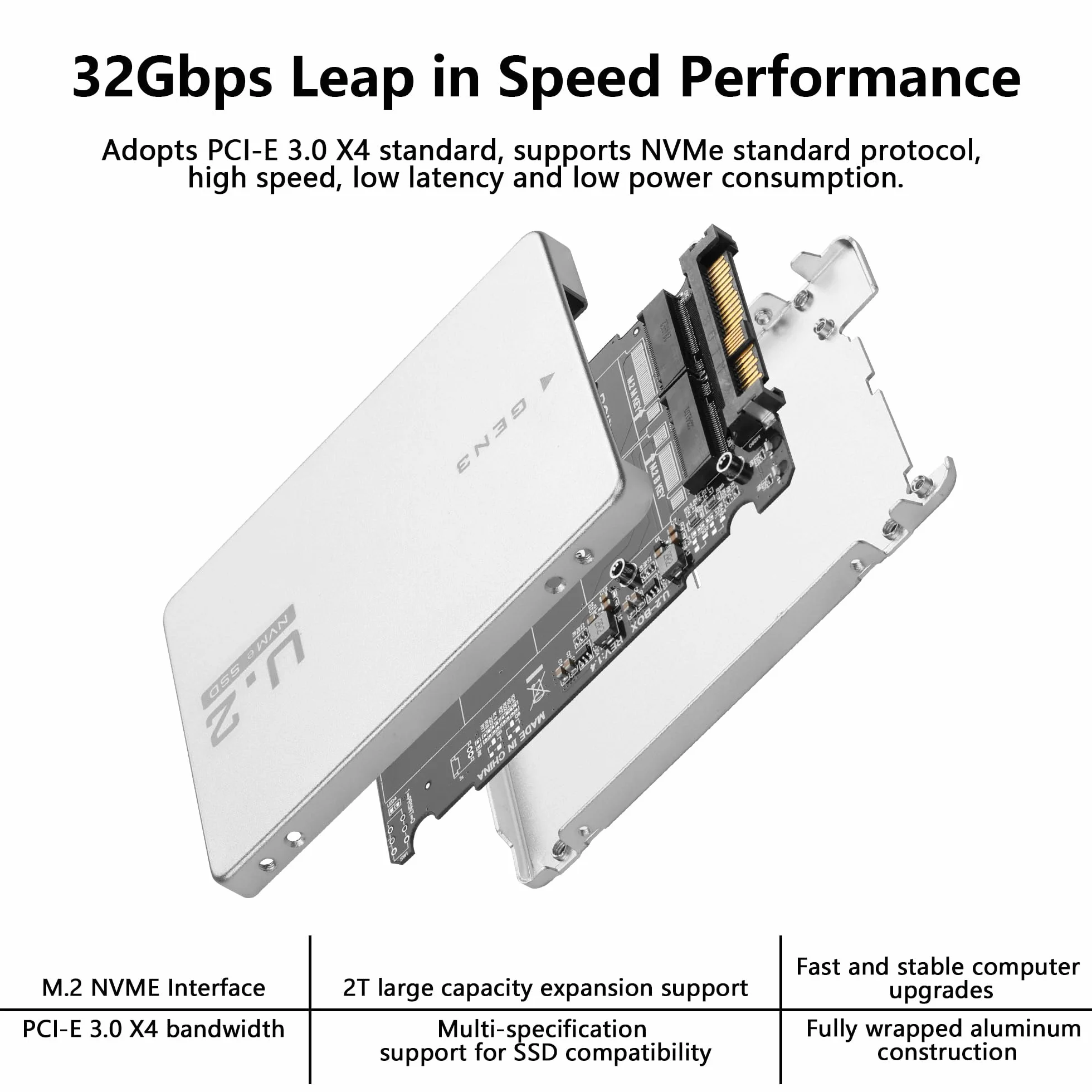 GINTOOYUN Karta adaptera 2 w 1 M.2 NVMe/NGFF do U.2 - klucz M/M.2 SATA NGFF do U.2(SFF-8639) SSD Box