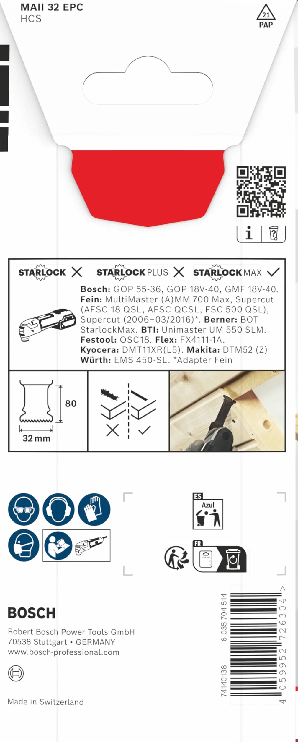 Bosch 1x Brzeszczot do cięcia wgłębnego MAII 32 EPC (do Miękkie drewno, Szerokość 32 mm, Professional Akcesoria Narzędzie wielofunkcyjne)