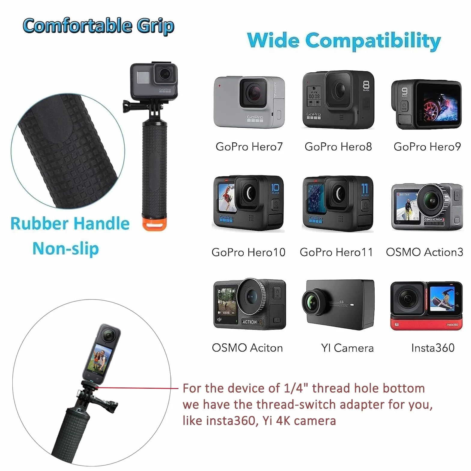 Wodoodporny pływający uchwyt ręczny Monopod do telefonu i kamery akcji kompatybilny z GoPro Hero SJCAM Fusion Insta360