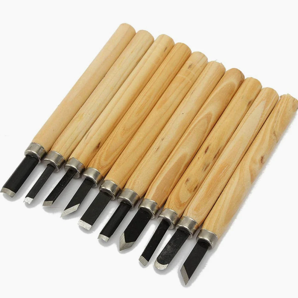 Narzędzia Rzeźbiarskie Dłuta Do Drewna Narzędzia Rzeźbiarskie Dłuto 10 Sztuk Manual Drewno Carving Hand Dutór Zestaw Narzędzi Dłuta Zestaw Wysokiej Stali Węglowej Stolarzy Drewna Dłuto Z Drewnianą Rąc