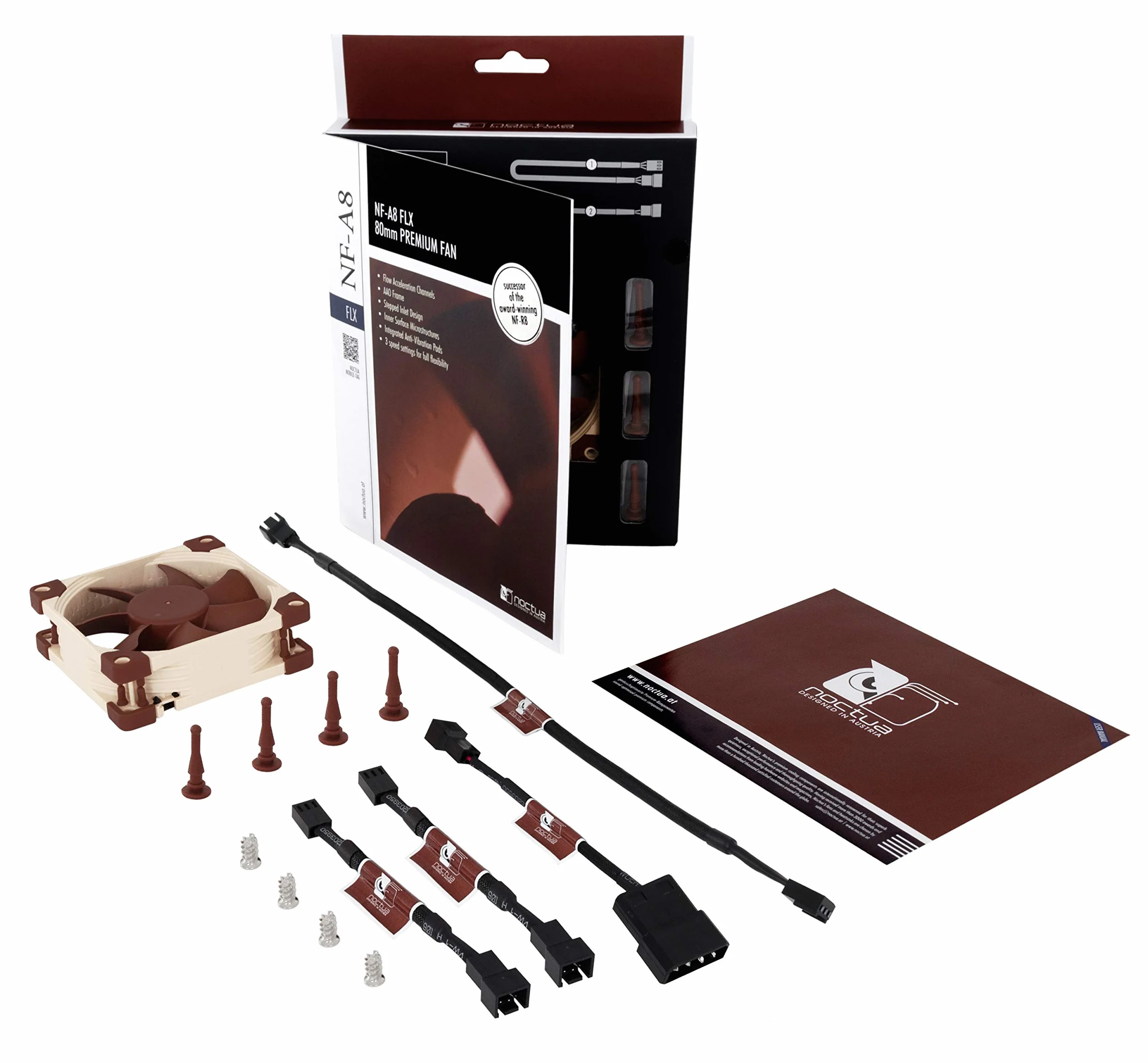 Noctua NF-A8 FLX, Cichy, 3-Pinowy Wentylator Klasy Premium (80 mm, Brązowy)