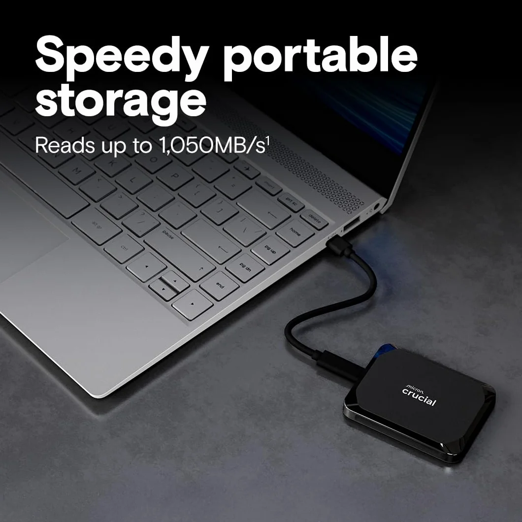 Crucial X9 1TB przenośny dysk SSD do 1050 MB/s, kompatybilny z komputerami PC, Mac i konsolami do gier, zewnętrzny dysk SSD, USB-C 3.2 - CT1000X9SSD902