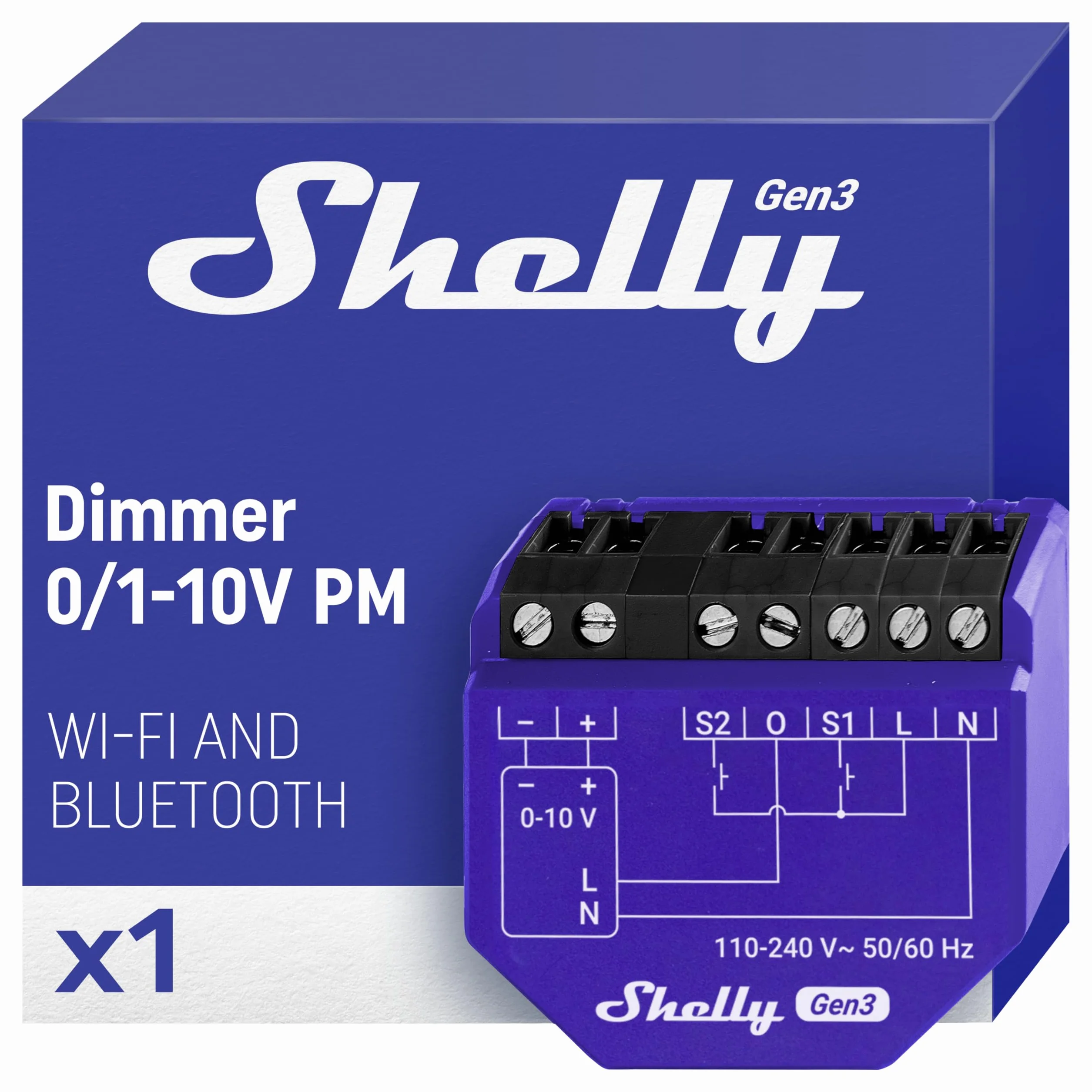 Shelly Dimmer 0/1-10 V PM Gen3 –WLAN i Bluetooth Smart-ściemniacz –kontroler z pomiarem prądu,Sterowanie światłem, iOS, Android,Nie wymaga koncentratora, Alexa, Google Smart Home, SmartThings