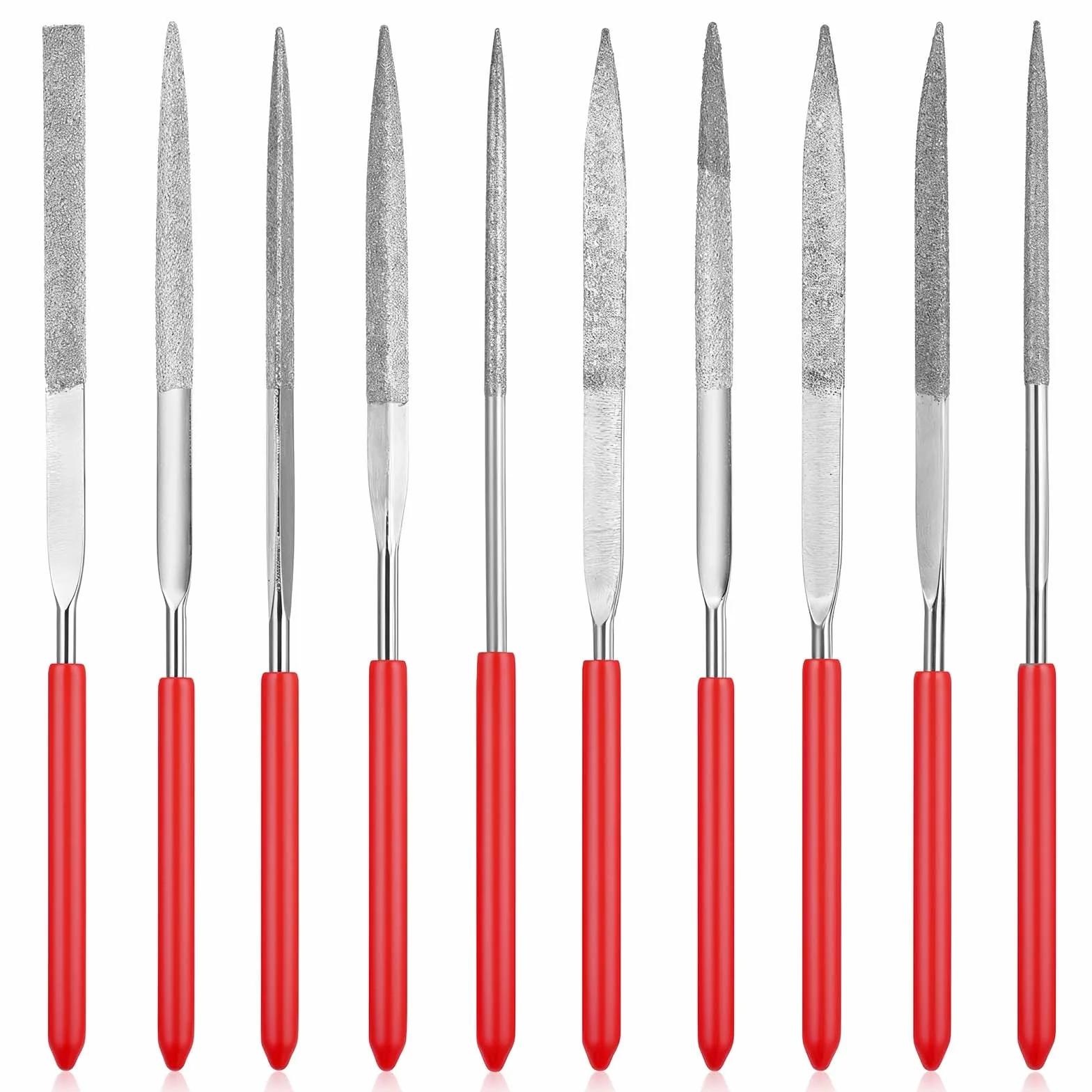 Prasacco Zestaw 10 mini pilników, 14 cm długości, zestaw mini diamentowych plików z uchwytem z tworzywa sztucznego, narzędzia ręczne, pilniki do metalu, drewna, kamienia, tworzywa sztucznego (10