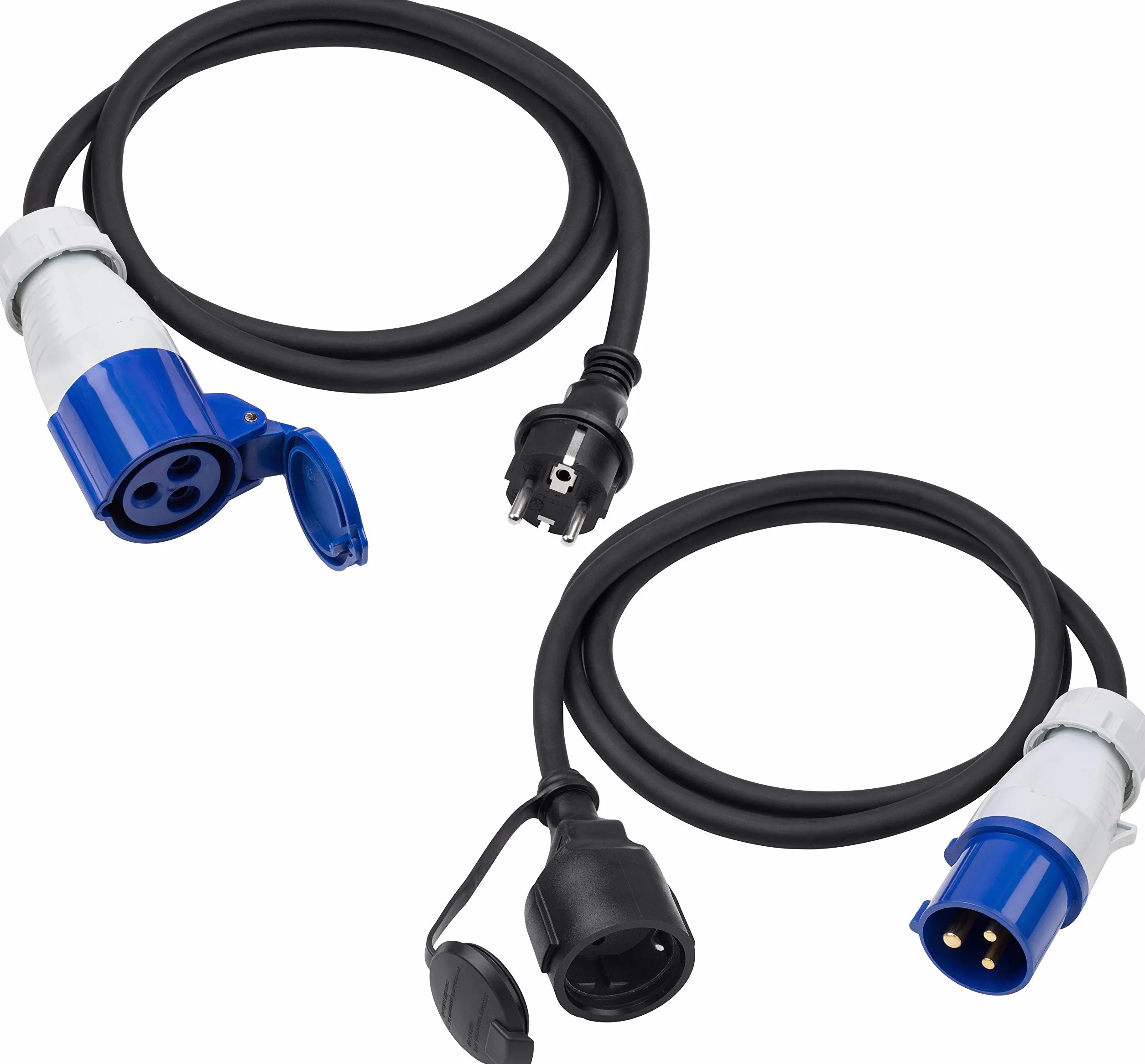 Meister CEE Zestaw kabli adapterowych 2-częściowy - kabel 1,5 m, wtyczka CEE i złącze - wytrzymałe kable gumowe H07RN-F3G 2,5 mm² - 16A/230 V - IP44 kabel zewnętrzny/adapter kempingowy / 7425310