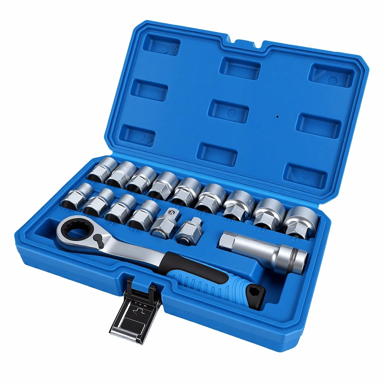 banapoy Zestaw Nasadek Przelotowych, 10-24 Mm 3/8 Cala 1/2 Cala Napęd Przelotowy Klucz Grzechotkowy z Przedłużaczem do Napraw Samochodowych Mechaniczne