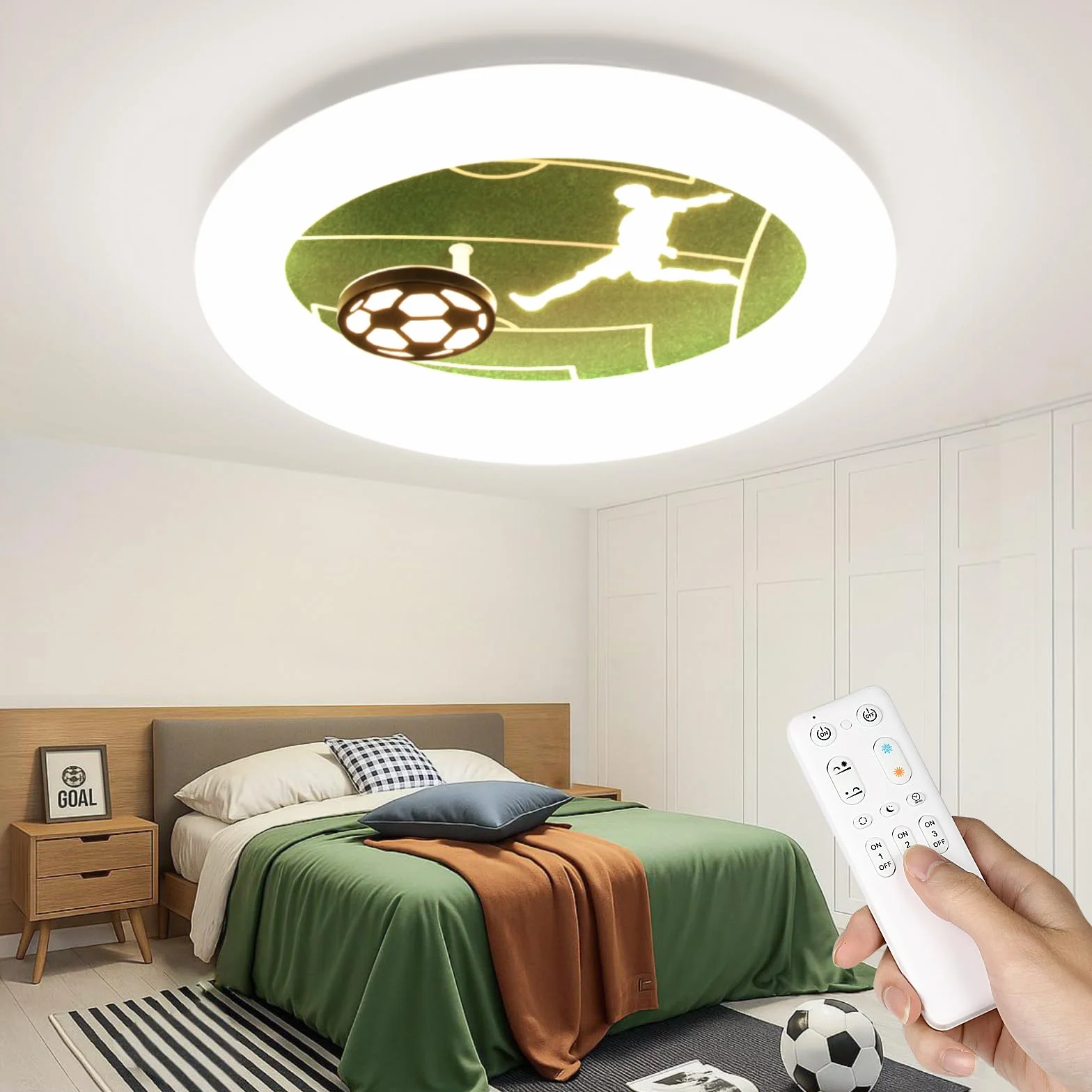 Lampa sufitowa LED do salonu ściemnialna 3000K-6000K Lampa sufitowa do sypialni z pilotem, piłka nożna lampa sufitowa z funkcją timera i lampki nocnej do pokoju dziecięcego, kuchni, salonu,