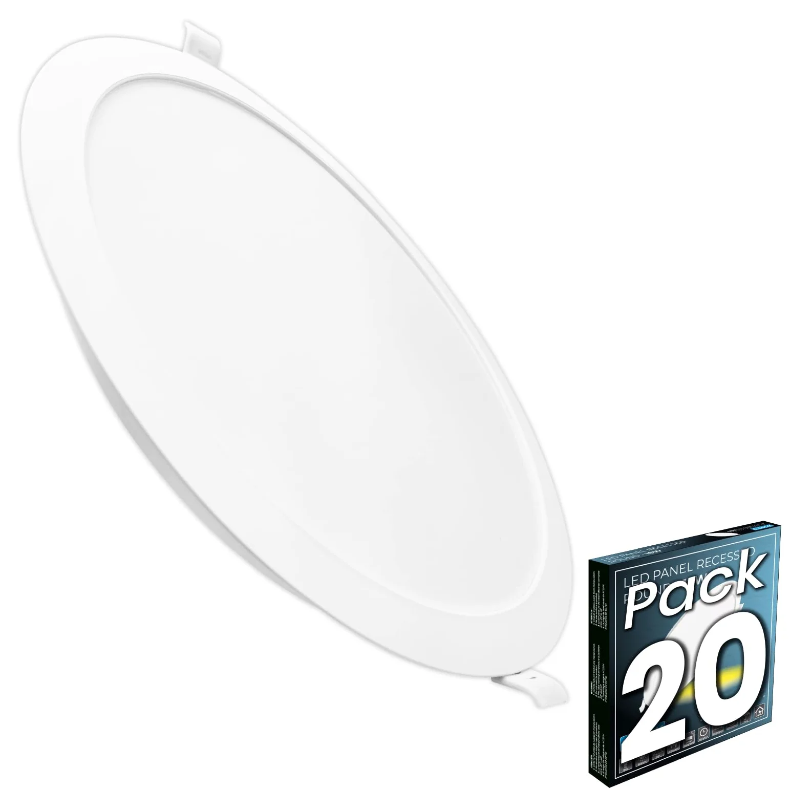 LED ATOMANT Zestaw 20 x panel LED Downlight okrągły 220 mm 18 W, kolor zimny biały (6500 K), cięcie 190-205 mm, 1650 lumenów, wbudowany sterownik, do kuchni sufitu łazienki