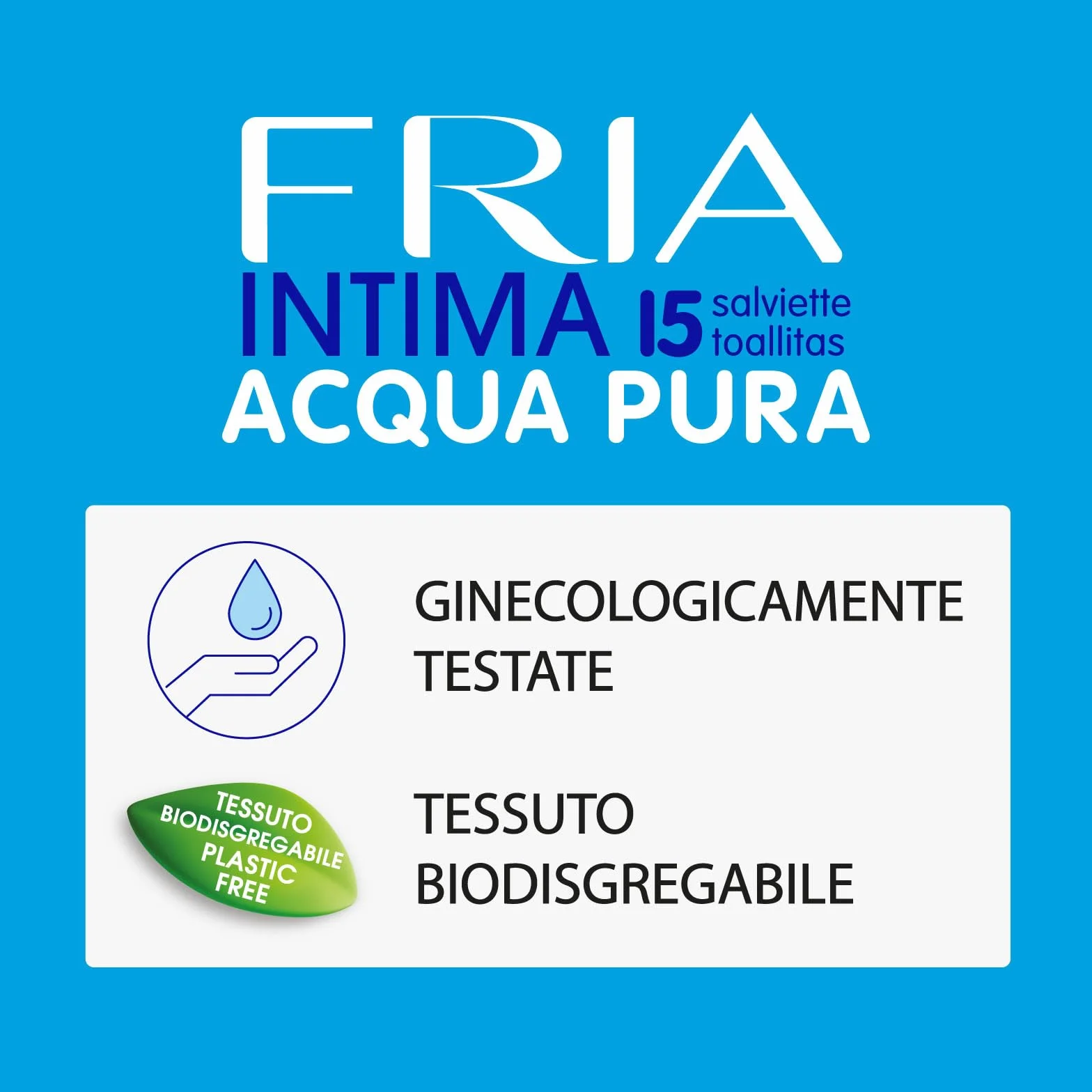 Fria Intymne chusteczki higieniczne w czystej wodzie, testowane ginekologicznie i przyjazne dla skóry, tkanina biodegradowalna, działanie zmiękczające, opakowanie kieszonkowe 15 chusteczek