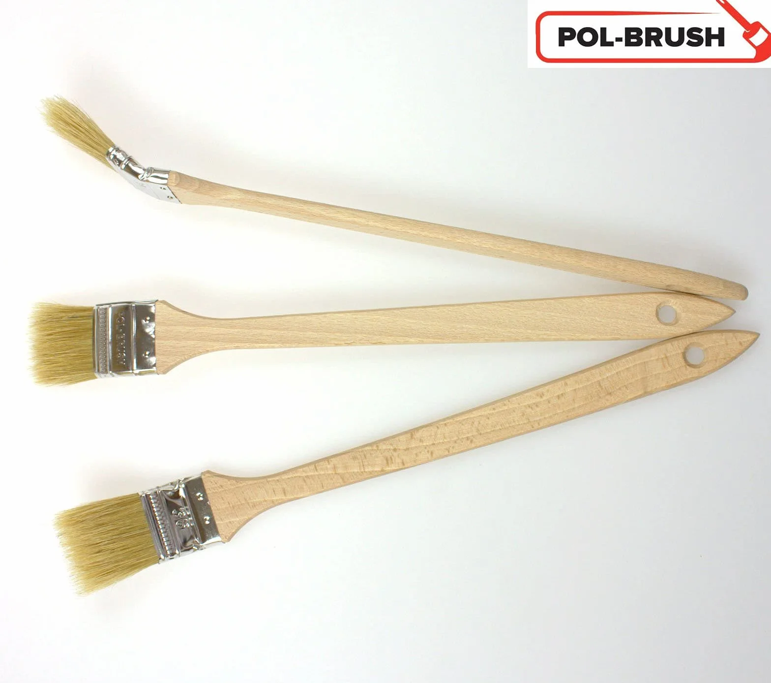 EFO Zestaw pędzli do kaloryferów, 3 sztuki, 36 mm, pędzel malarski z długim drewnianym trzonkiem, pędzel elewacyjny z ukośną głowicą