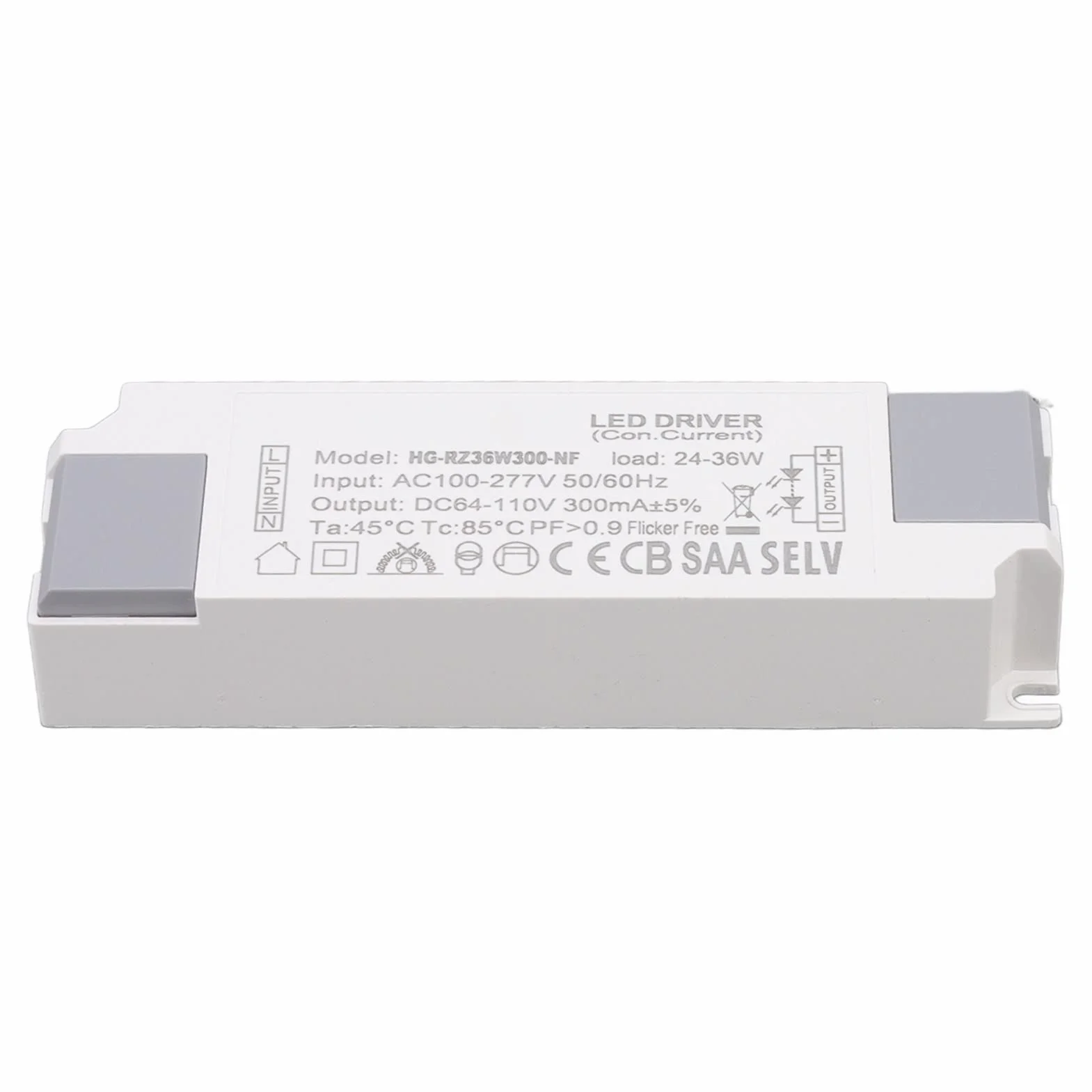 Syrisora ​​LED Driver Obciążenie Zasilanie Złącze Napędu Transformator do Oświetlenia LED 24-36W 300mA Wejście AC100-277V Wyjście DC64-110V