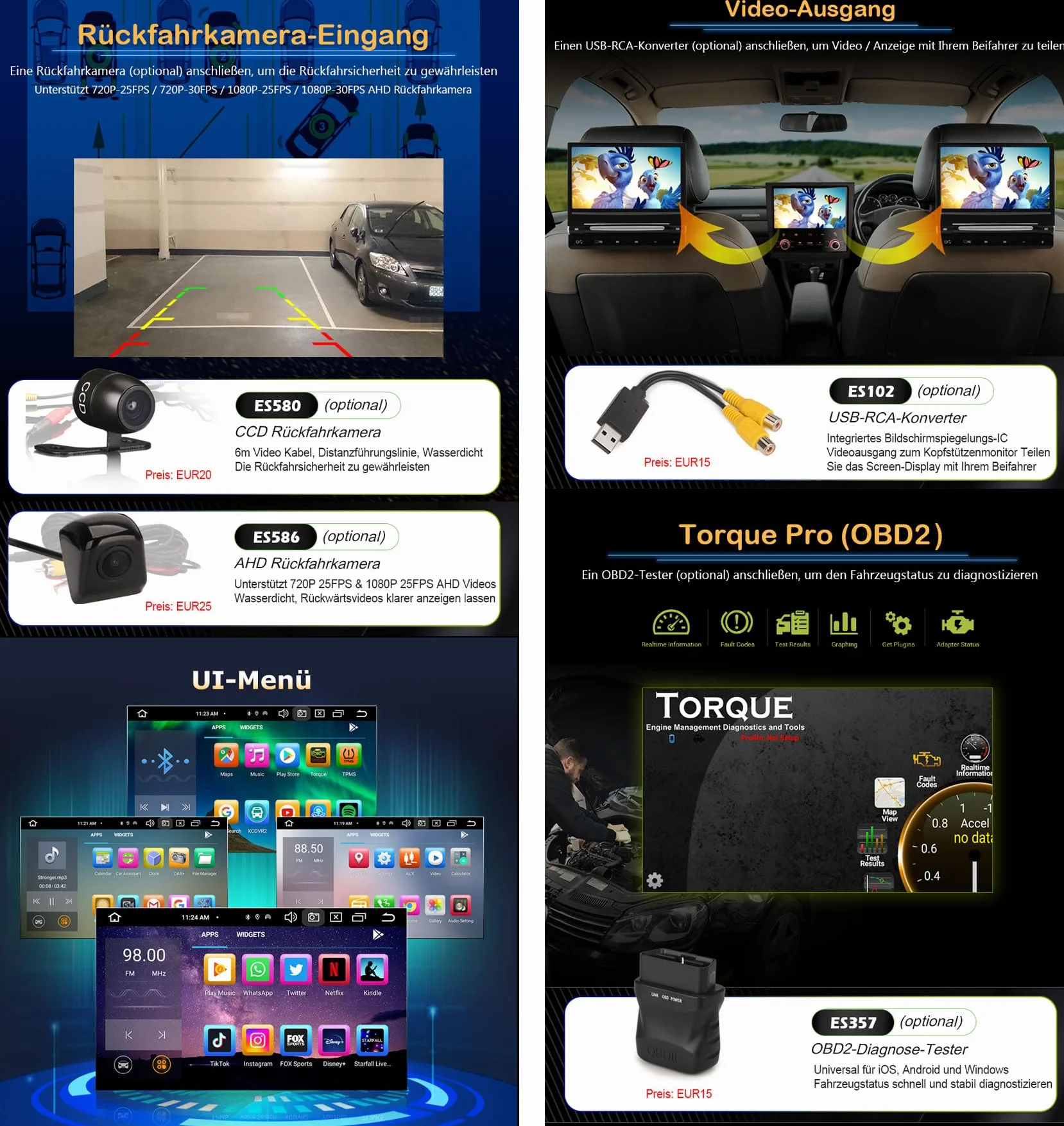 Erisin Radio samochodowe Android 14 8-rdzeniowe GPS 7 cali DAB+ CarPlay ekran dotykowy do Toyota Hilux RAV4 Corolla Prado Vios Land Cruiser