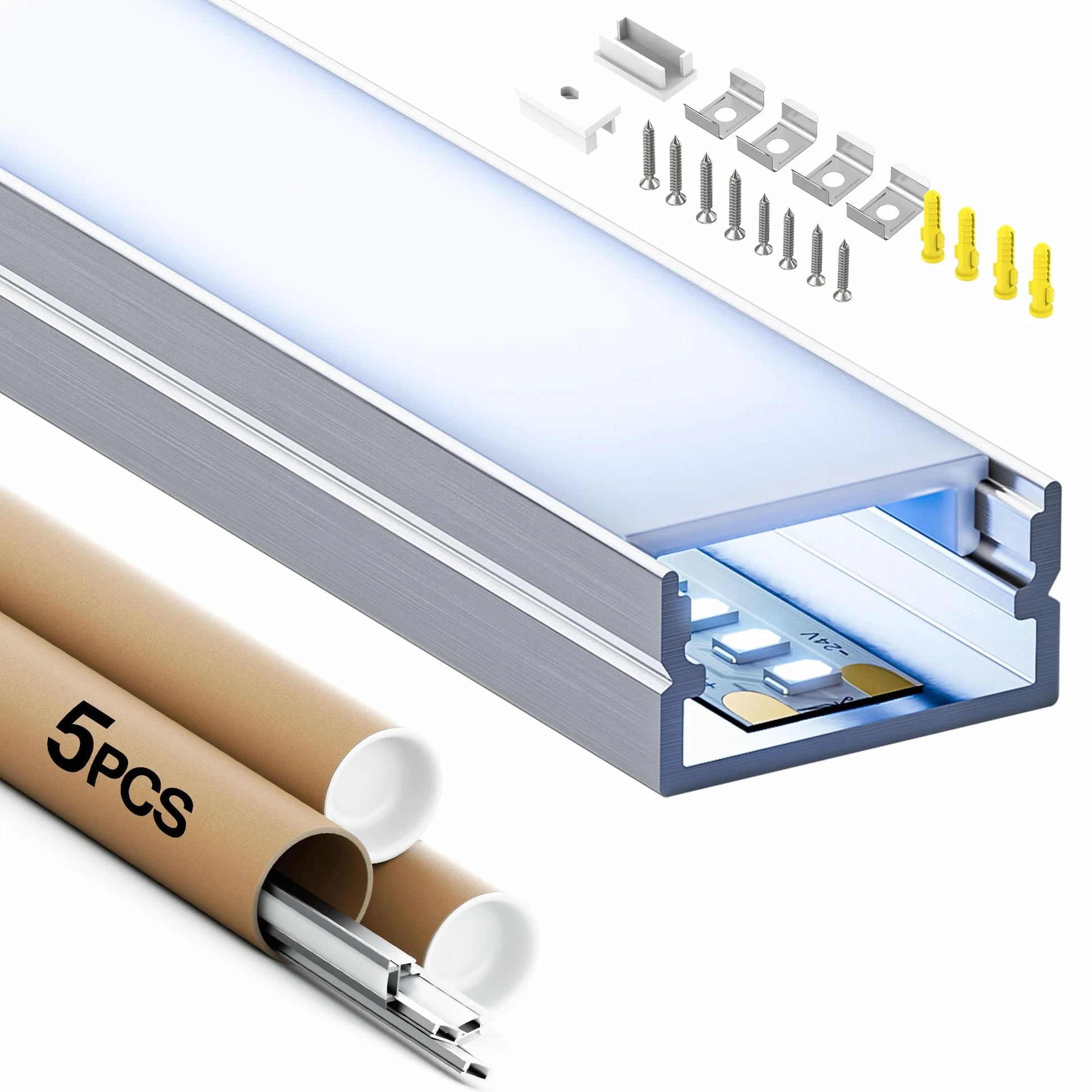 Shine Plus Profil LED, 5 x profil 2 m, kanał w kształcie litery U, matowa, maksymalny rozmiar 17 mm, wymiary 19,7 × 10 mm