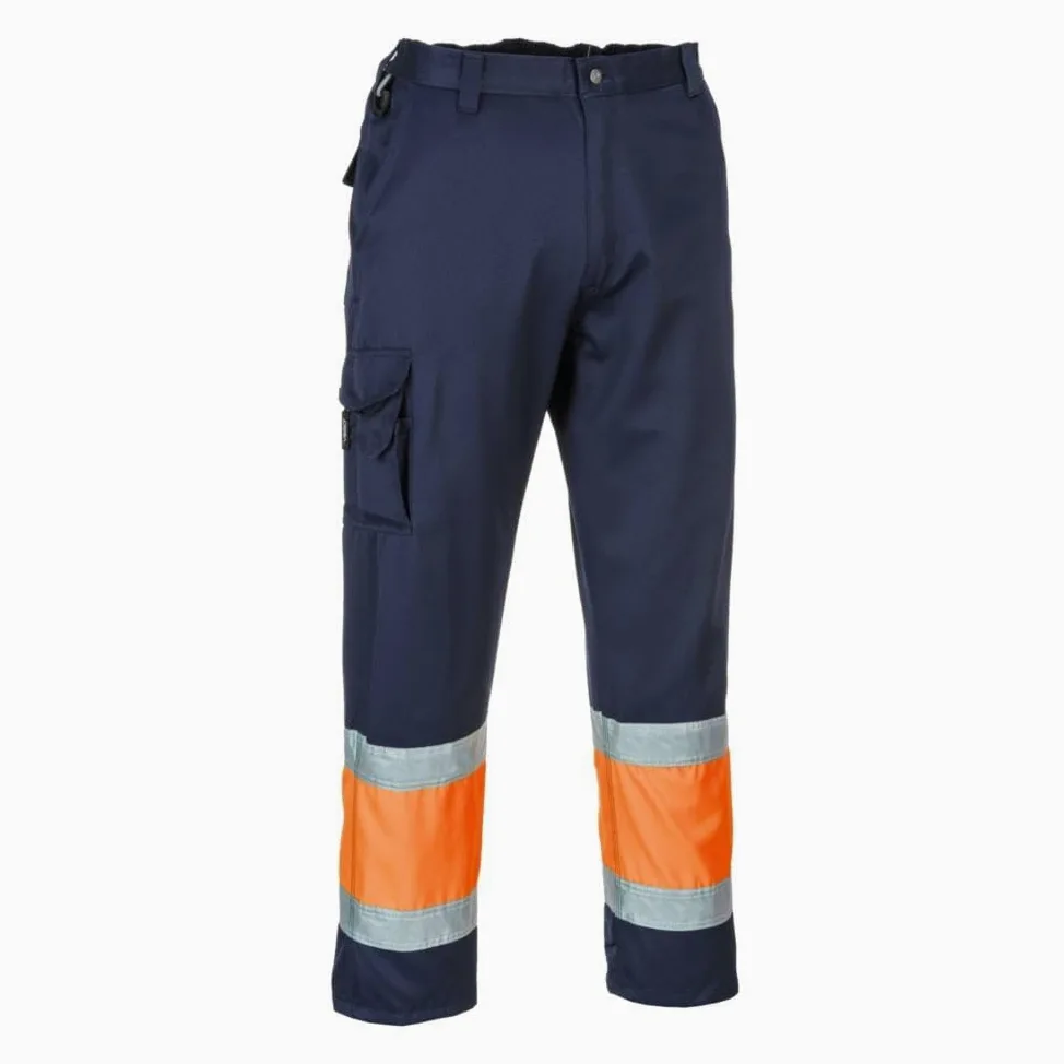 Portwest E049 Spodnie Bojówki Dwukolorowe z Elementem Odblaskowym, Regularny, Rozmiar XL, Pomarancz/Granat