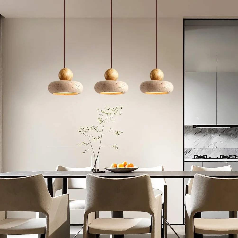 Lampa Wisząca LED Trawertyn Żółty Wabi Sabi 3 Ramienna Vintage do Jadalni