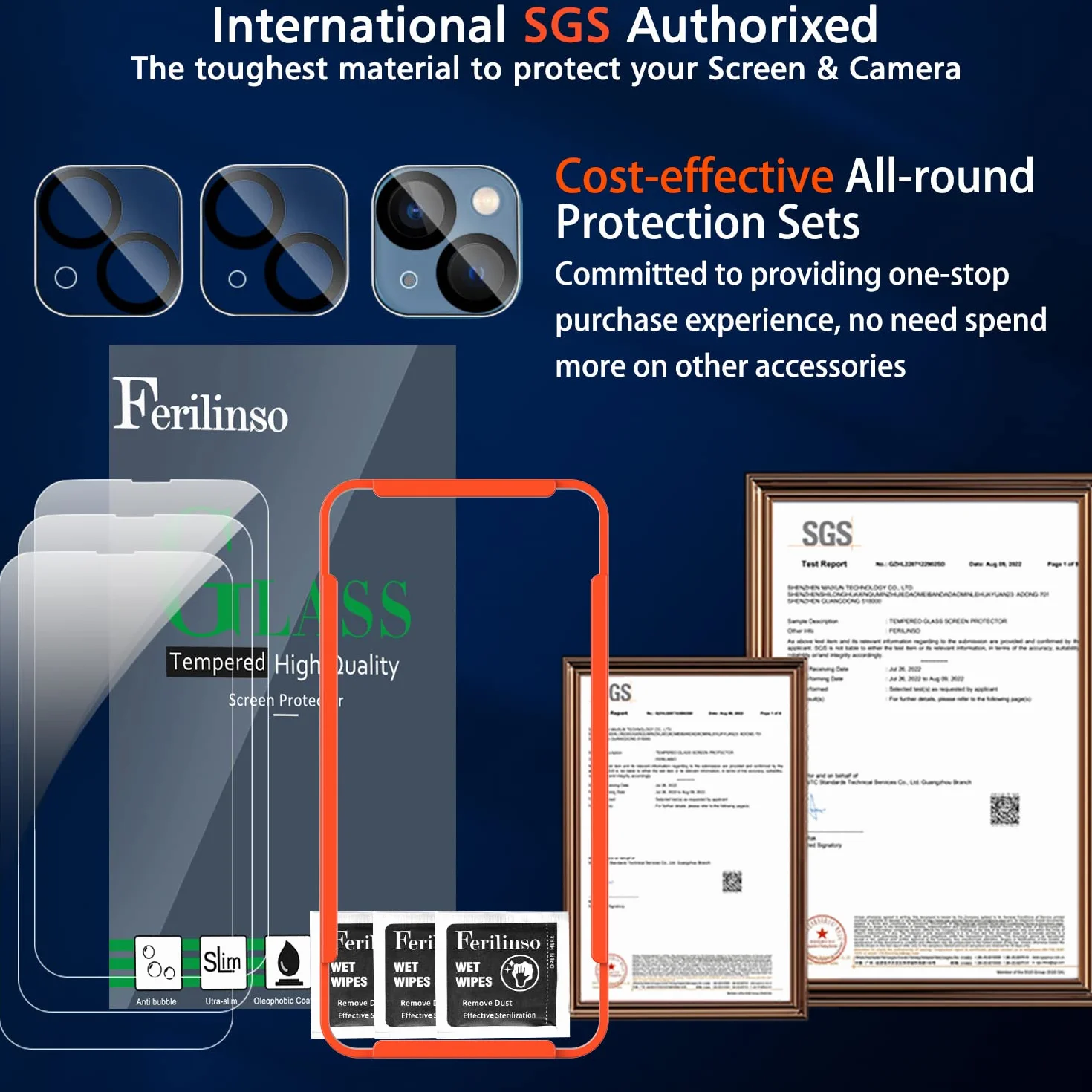 Ferilinso for iPhone 14 & 13 3 Pack Screen Protector + 2 Pack Camera Lens Protector