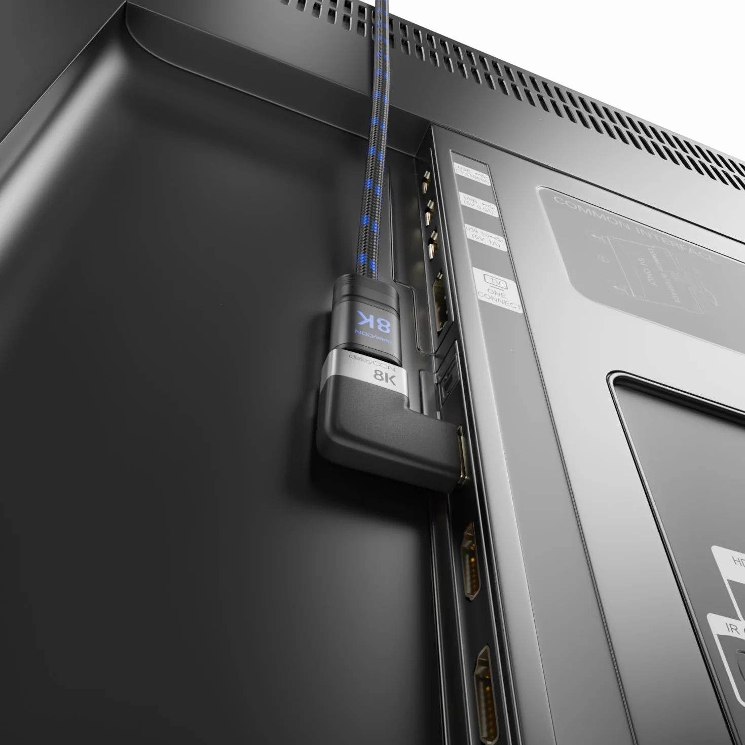 deleyCON Złącze Adaptera HDMI 8K@60Hz / 4K@120Hz UHD 7680x4320 Aluminium HDMI 2.1 ARC HDR10+ Dolby Vision VRR ALLM 48 Gb/s pod Kątem Prostym Szary Czarny