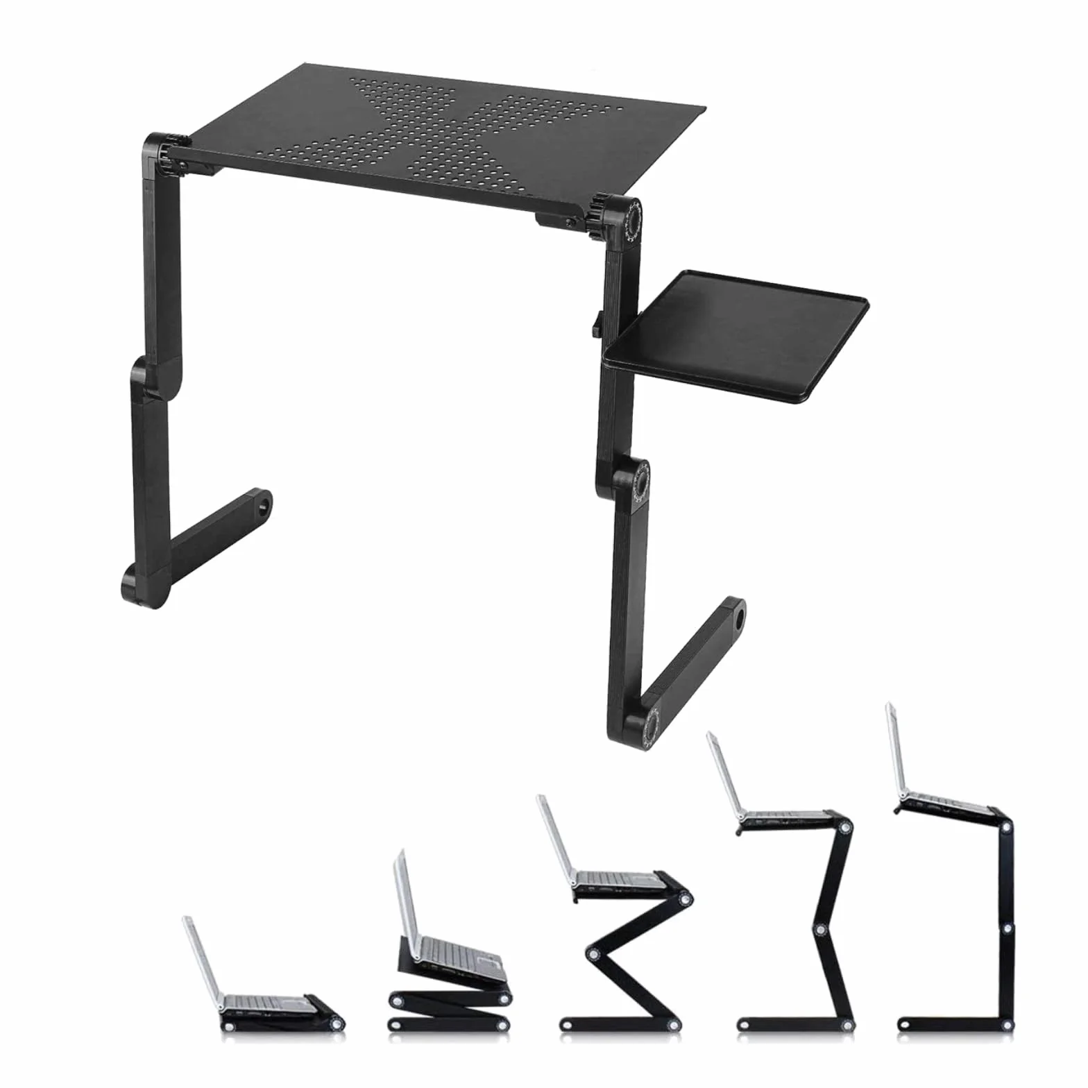 Stojak na komputer Składany stolik na łóżko Tablet Przenośny stół do czytania Mównica do łóżka Sofa Fotel (czarny, metal+PP, 42 × 26 cm 18 × 16 cm × (5-50) cm)