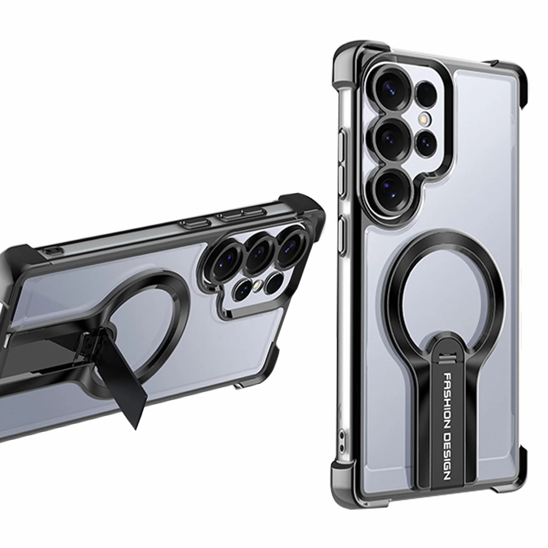Samsung Galaxy S25 Ultra Etui Ochronne Stojak 360° Galwaniczny Przezroczysty Czarny