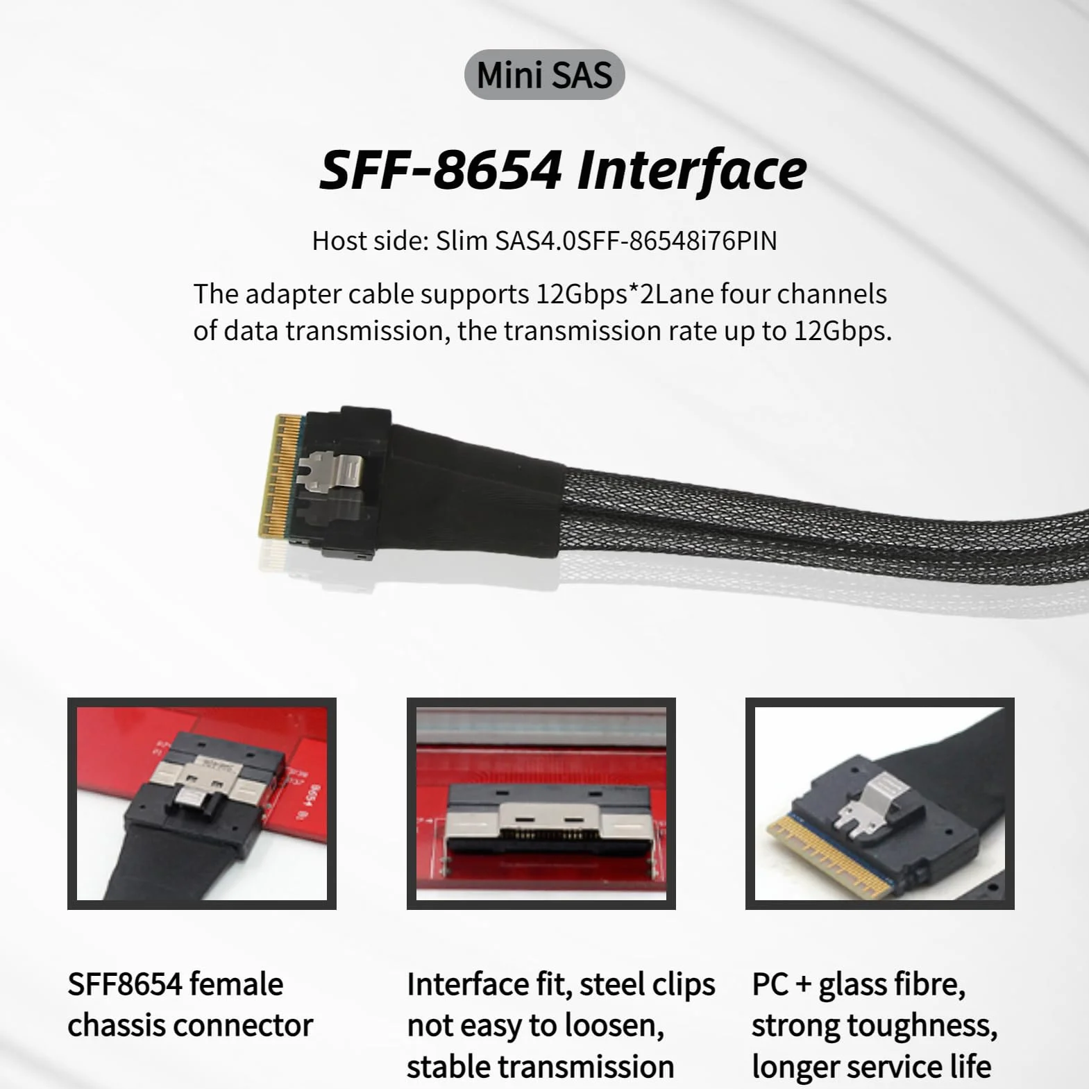 Mini SAS Kabel Serwerowy SFF 8654 8i do SFF 8643 - Połączeniowy Karty Macierzy SAS Serwera 12 Gb/s Złącze Kontrolera Hosta