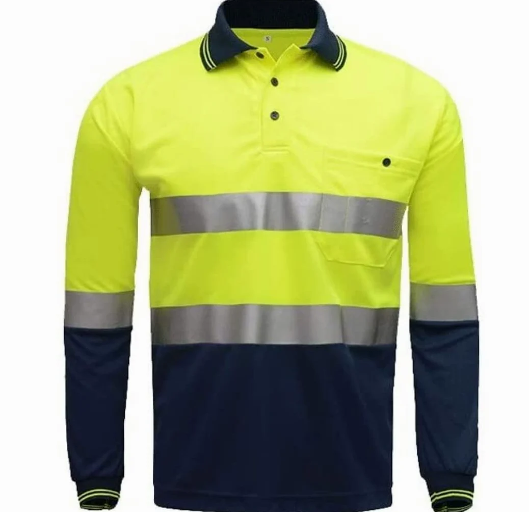 Odzież Bezpieczeństwa Noc Reflectley Garnitur, Birds Eye-Cloth Bezpieczeństwo Refleksyjne Kamizelka Fluorescencyjna Żółta koszulka z długim rękawem Kombinezony ochronne Wysoka Widoczność(XL)