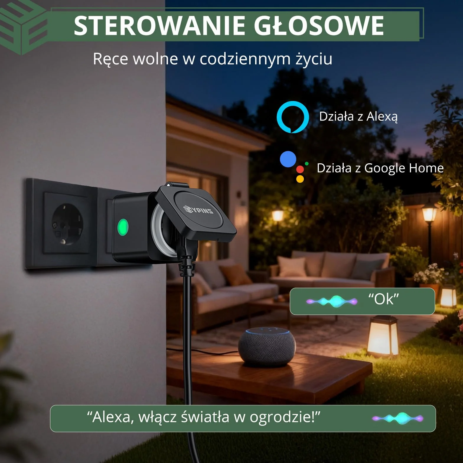 EYPINS Gniazdko WLAN do użytku na zewnątrz IP54, Inteligentne gniazdko zewnętrzne z pomiarem prądu, harmonogramem, ochroną przed przeciążeniem, Sterowanie głosem za pomocą Alexa i Google Home, Zdalne