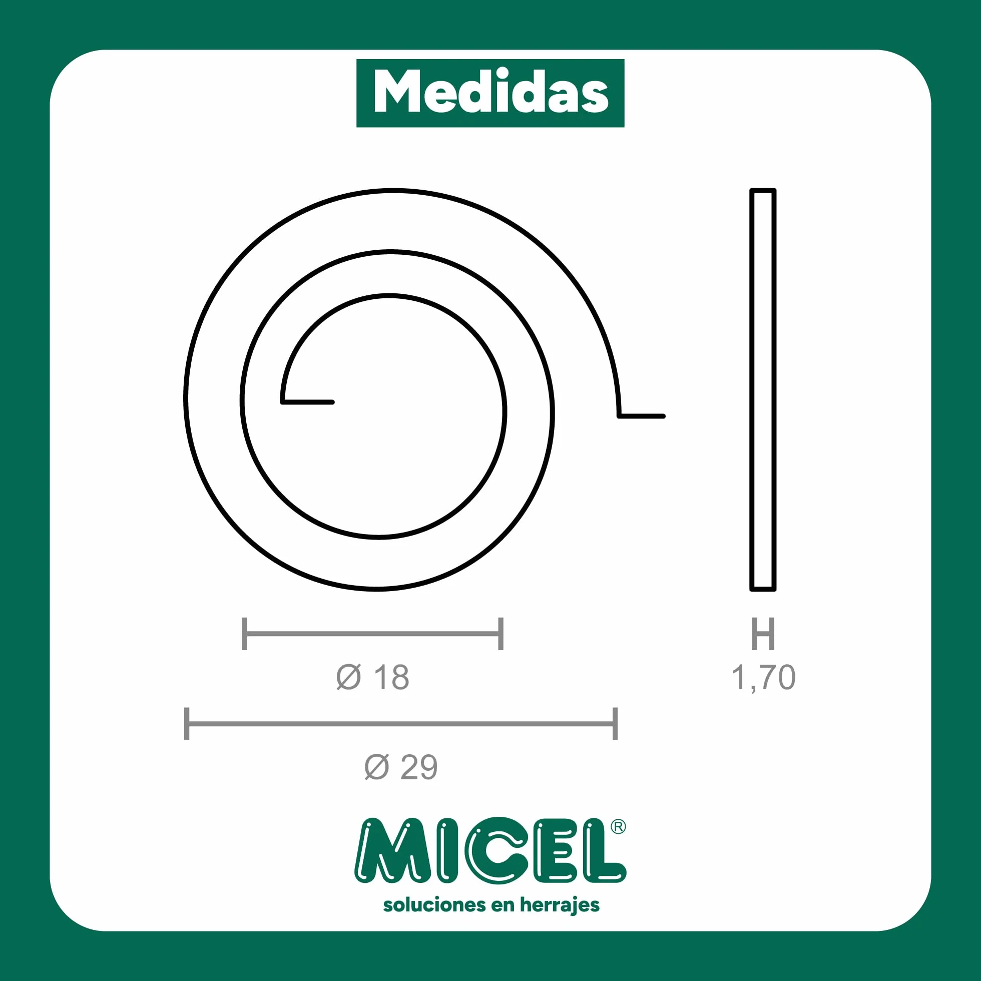 MICEL 92605 - Sprężyna zapasowa do klamek i rozetek drzwi, obejmuje dwa obroty, w zestawie 2 sztuki, stal 29 x 29 x 1,7 mm
