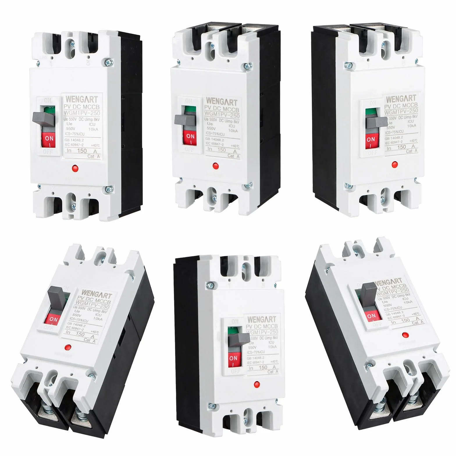 Wengart MCCB WGM1PV-250, DC550V 2P 150A solarny wyłącznik DC, poprawa bezpieczeństwa systemów fotowoltaicznych