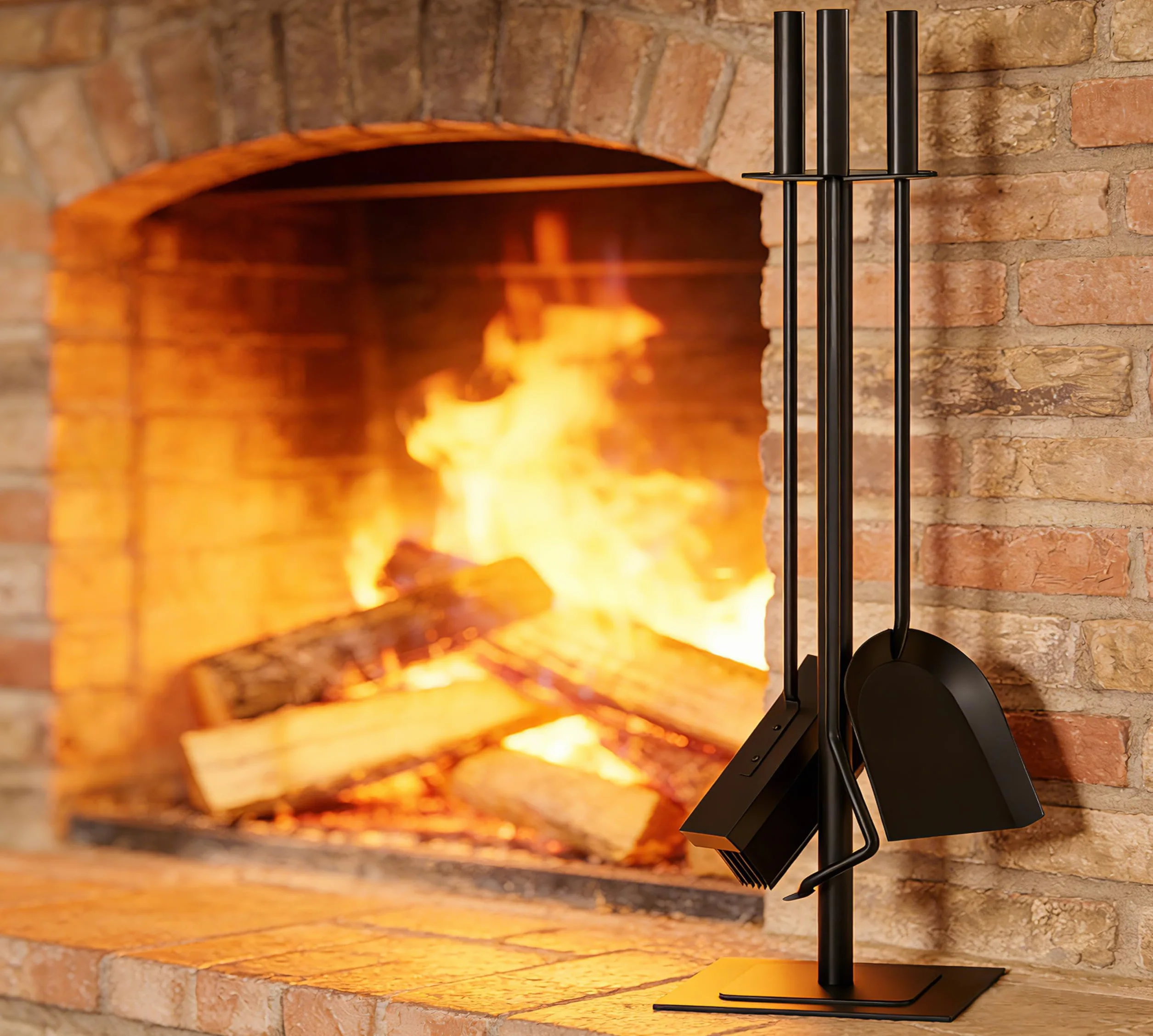Kingson 4-częściowy zestaw akcesoriów do palnika na drewno ze szczotką, pokerem i łopatą, zestaw do kominka wewnętrznego 15 x 15 x wys. 60 cm