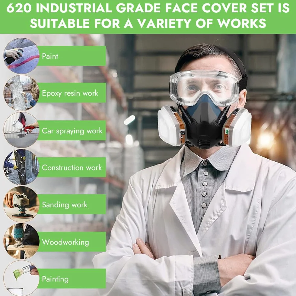 6001 zestaw filtrów do maski oddechowej, filtr bawełniany, filtr przeciw oparom organicznym, 60 filtrów bawełnianych + 2 filtry + 2 zaślepki, maska ochronna do natryskiwania farby, dla rzemieślników,