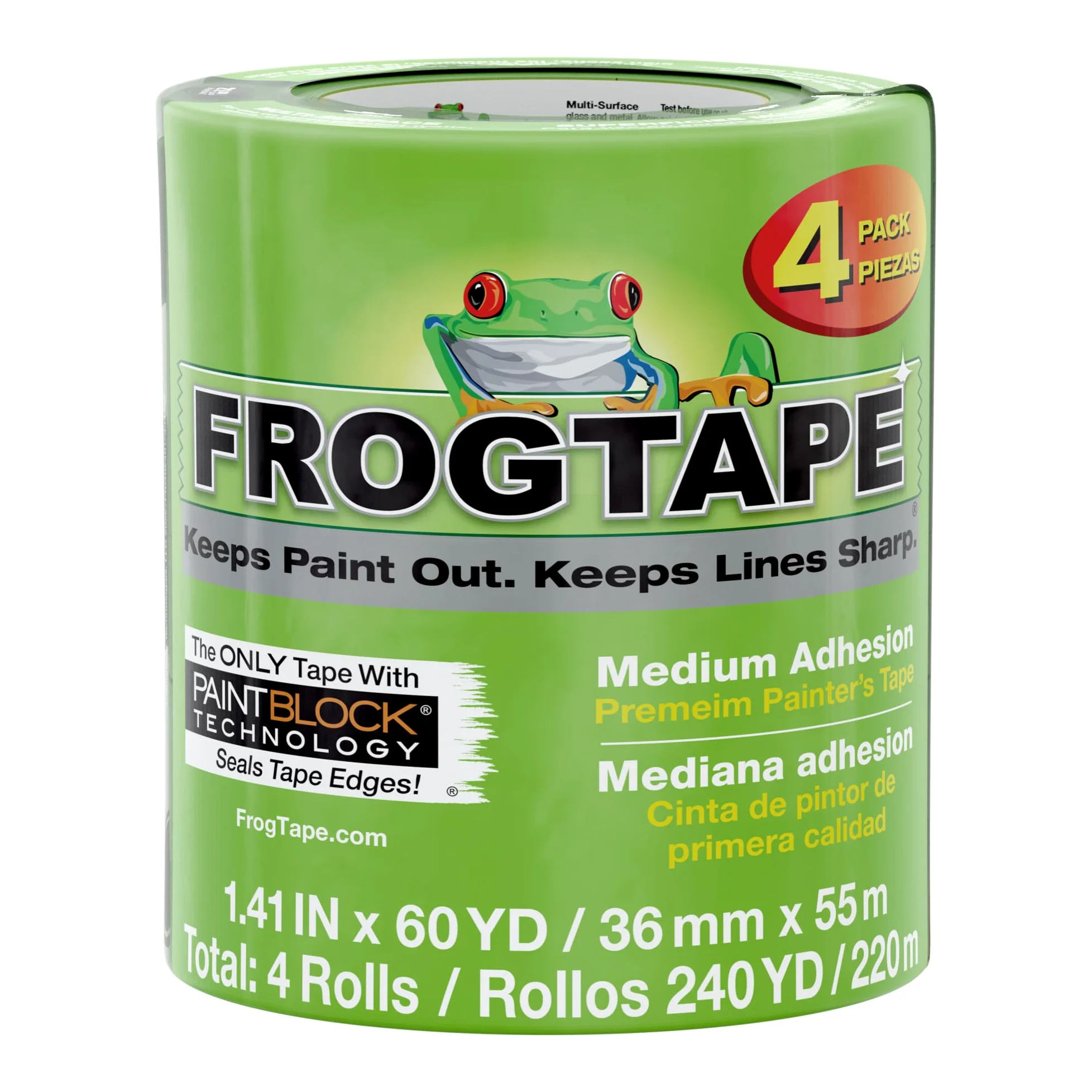 FrogTape Multi-Surface Pro taśma malarska, 3,6 cm x 60 jardów, 4-pak
